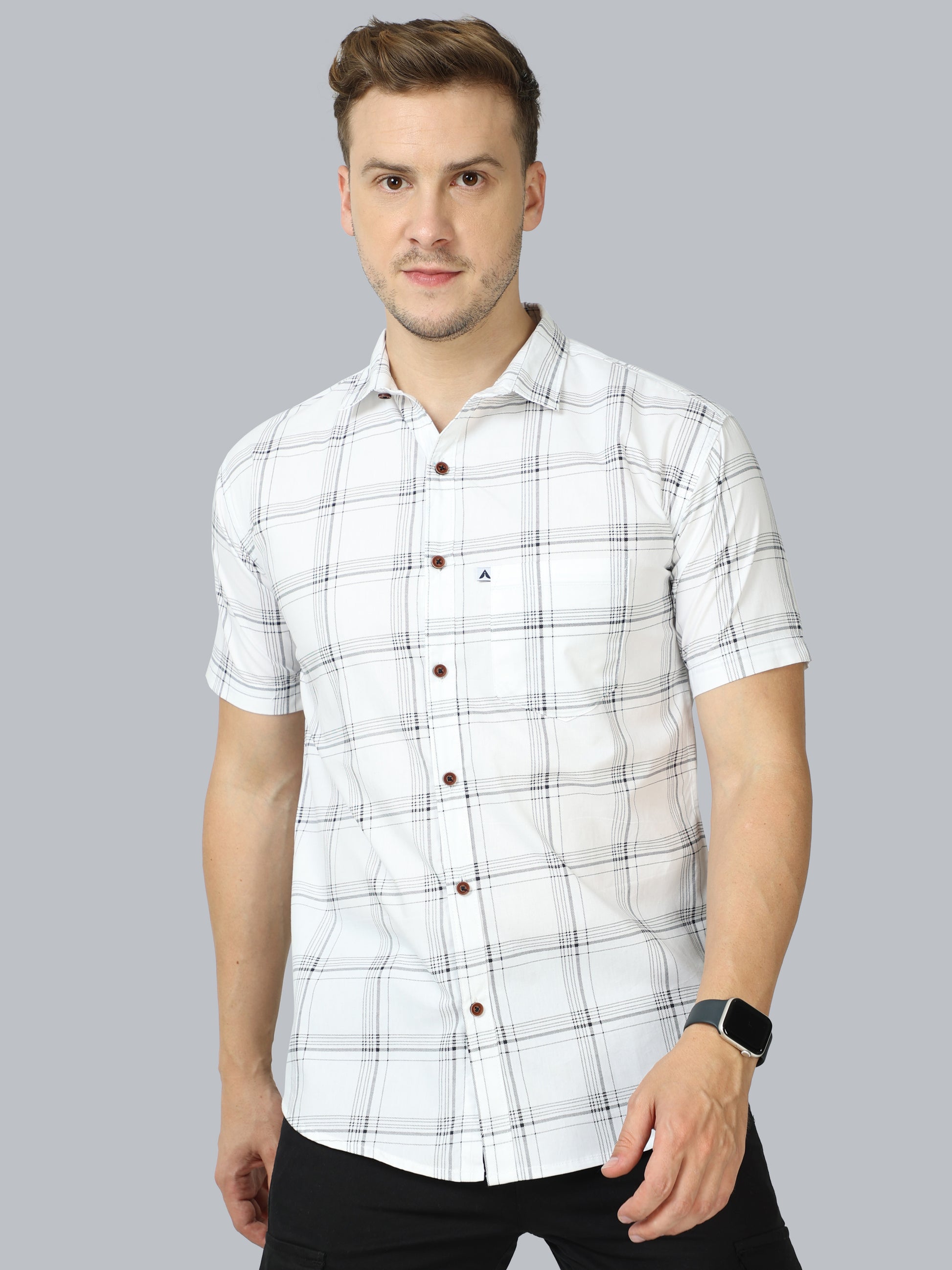 6line White Half Sleeve Shirts Checks For Men