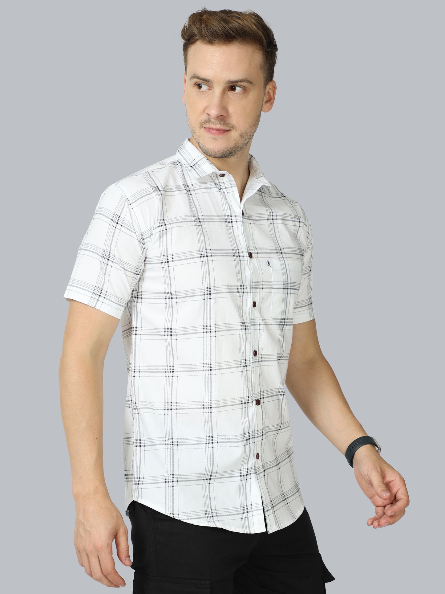 6line White Half Sleeve Shirts Checks For Men