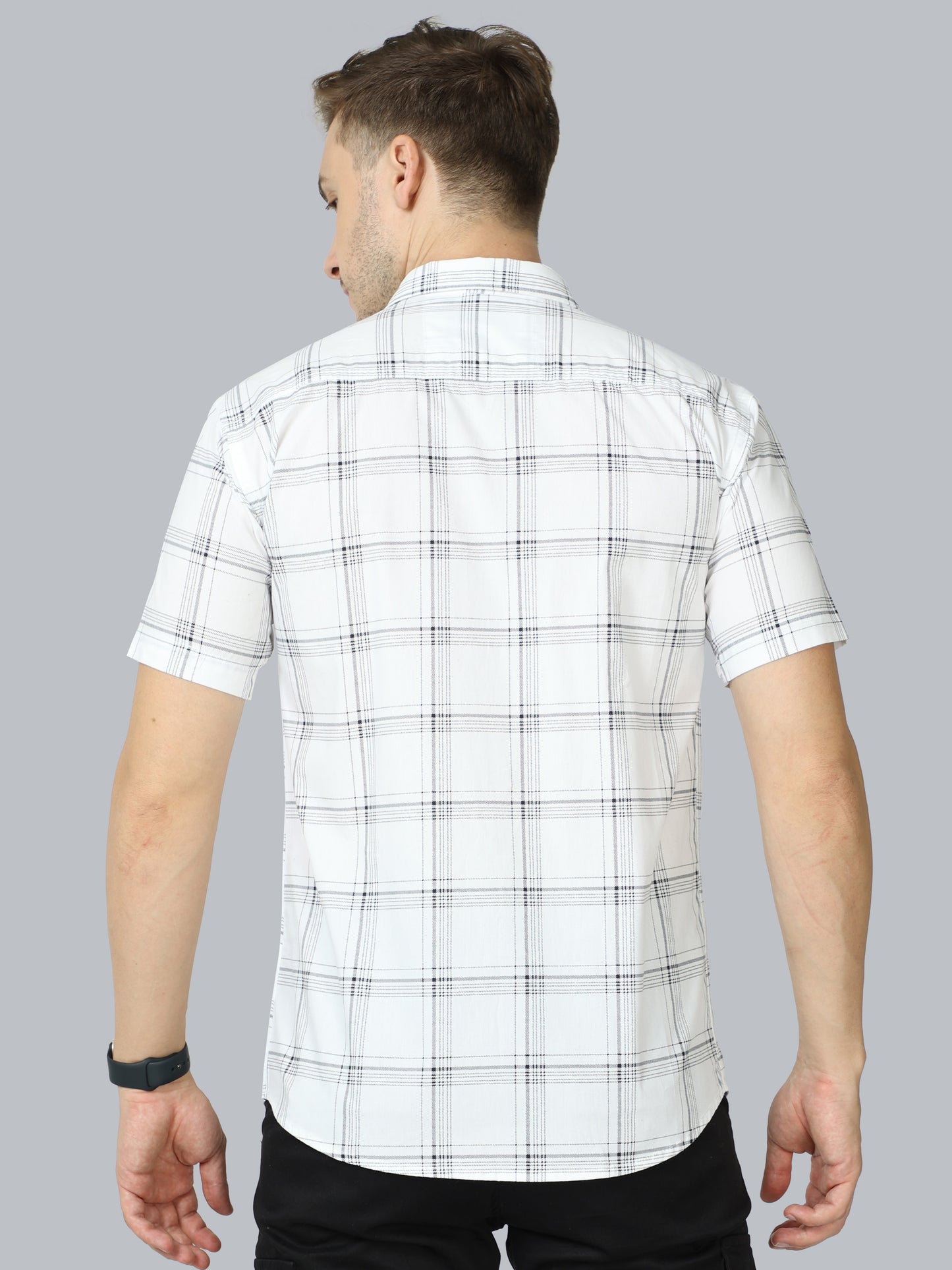6line White Half Sleeve Shirts Checks For Men