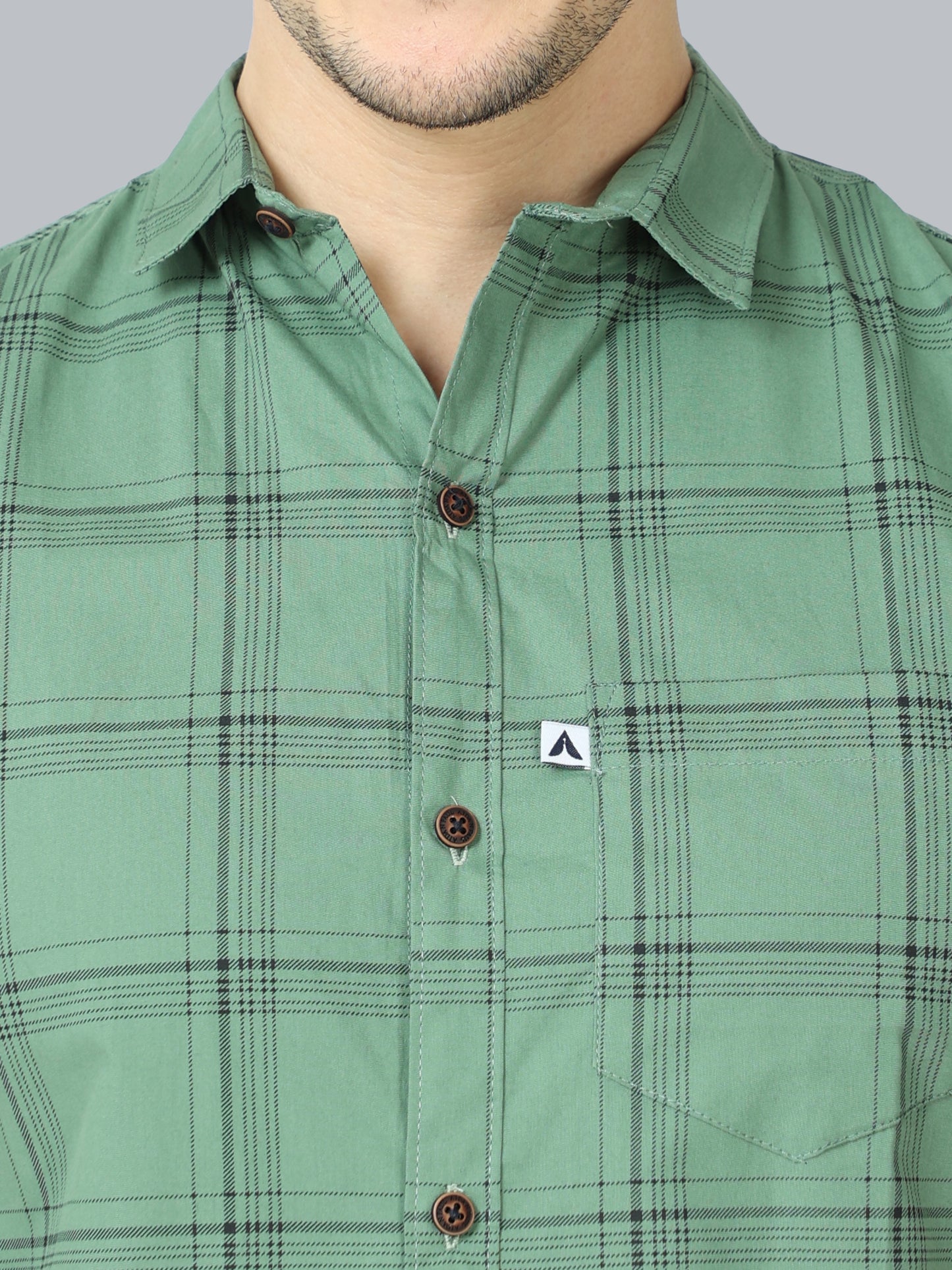6line Half Sleeve Green Check Shirt Men