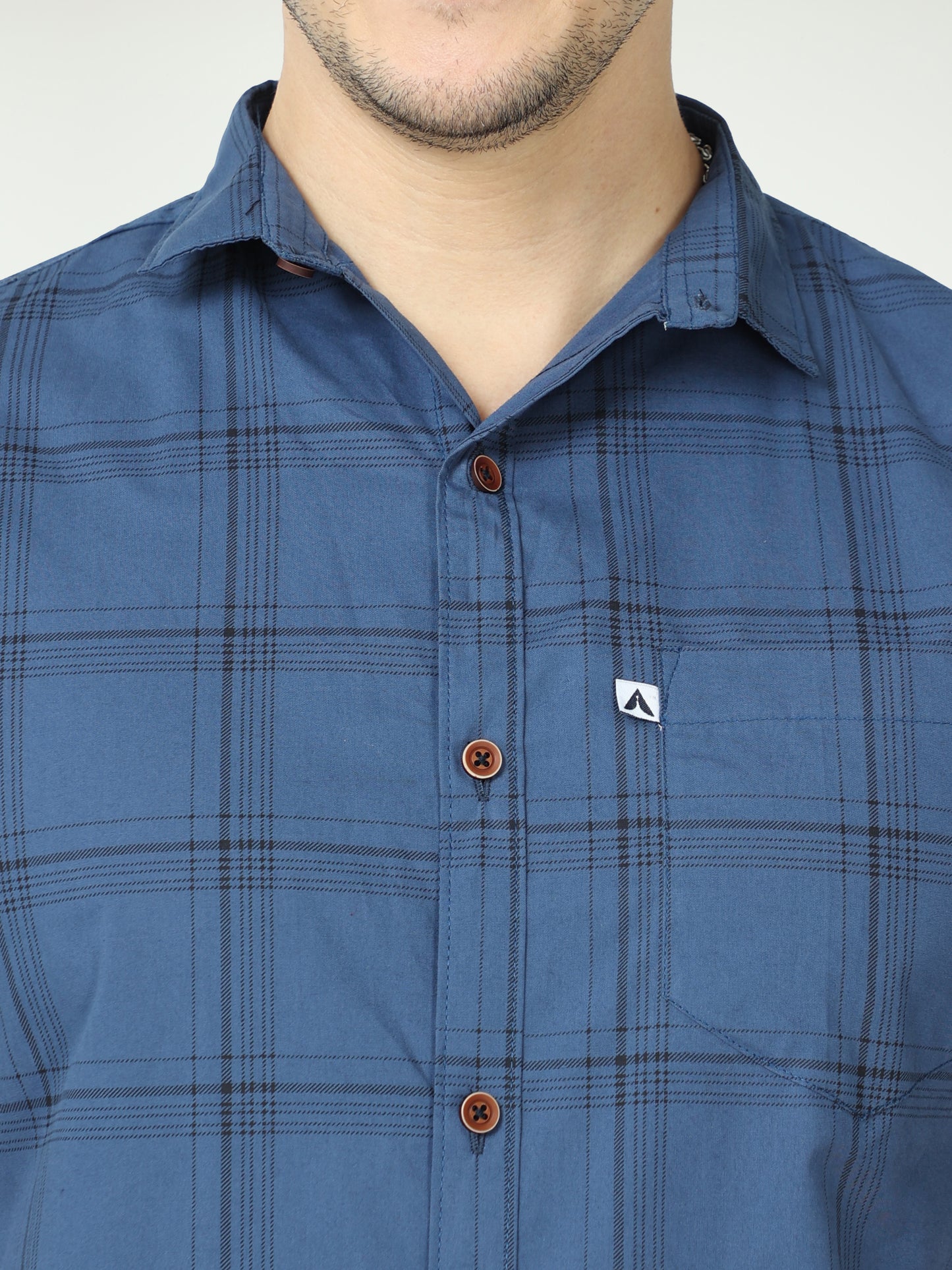 6line Navy Half Sleeve Mens Plaid Shirt