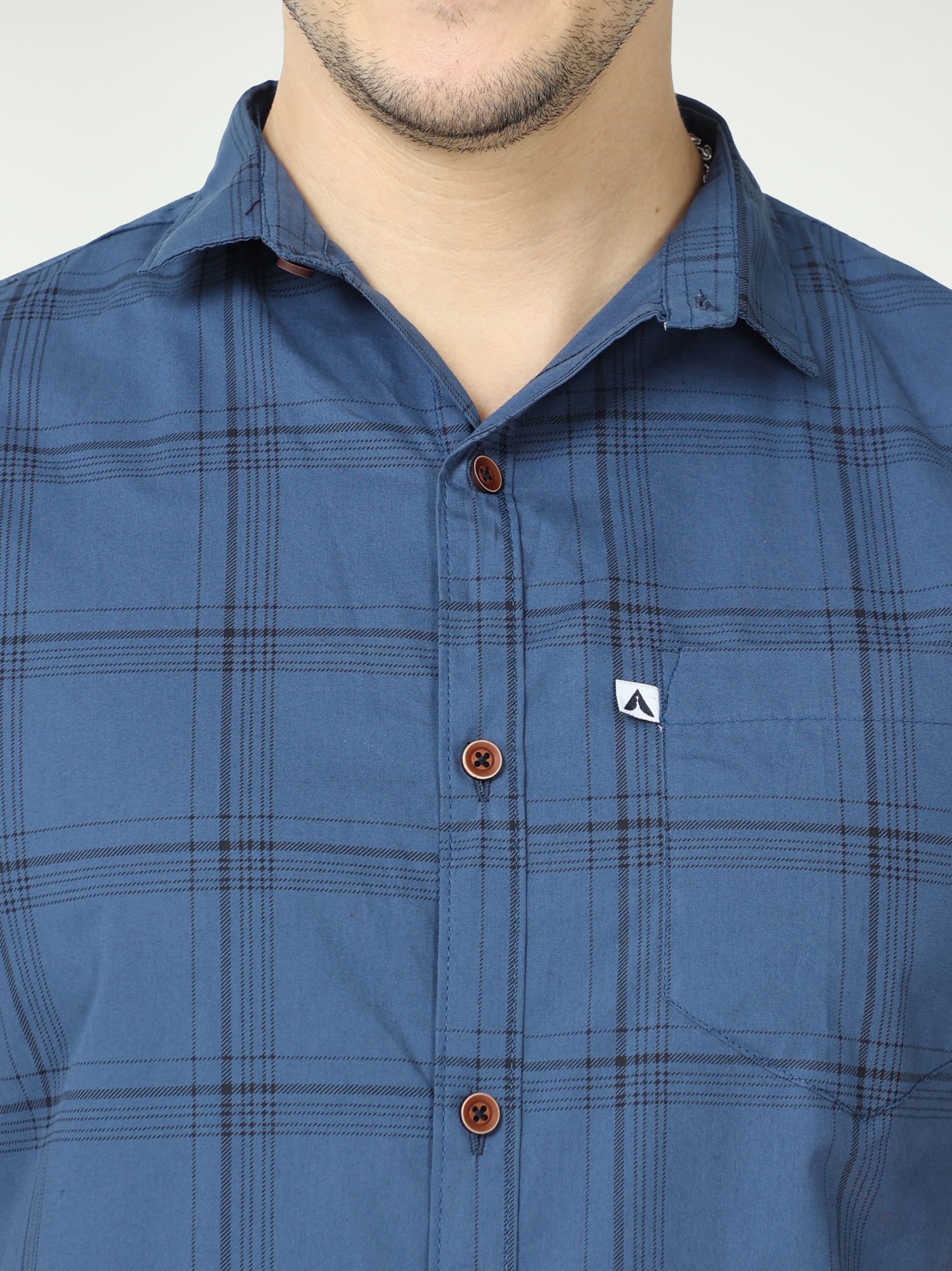 6line Navy Half Sleeve Mens Plaid Shirt
