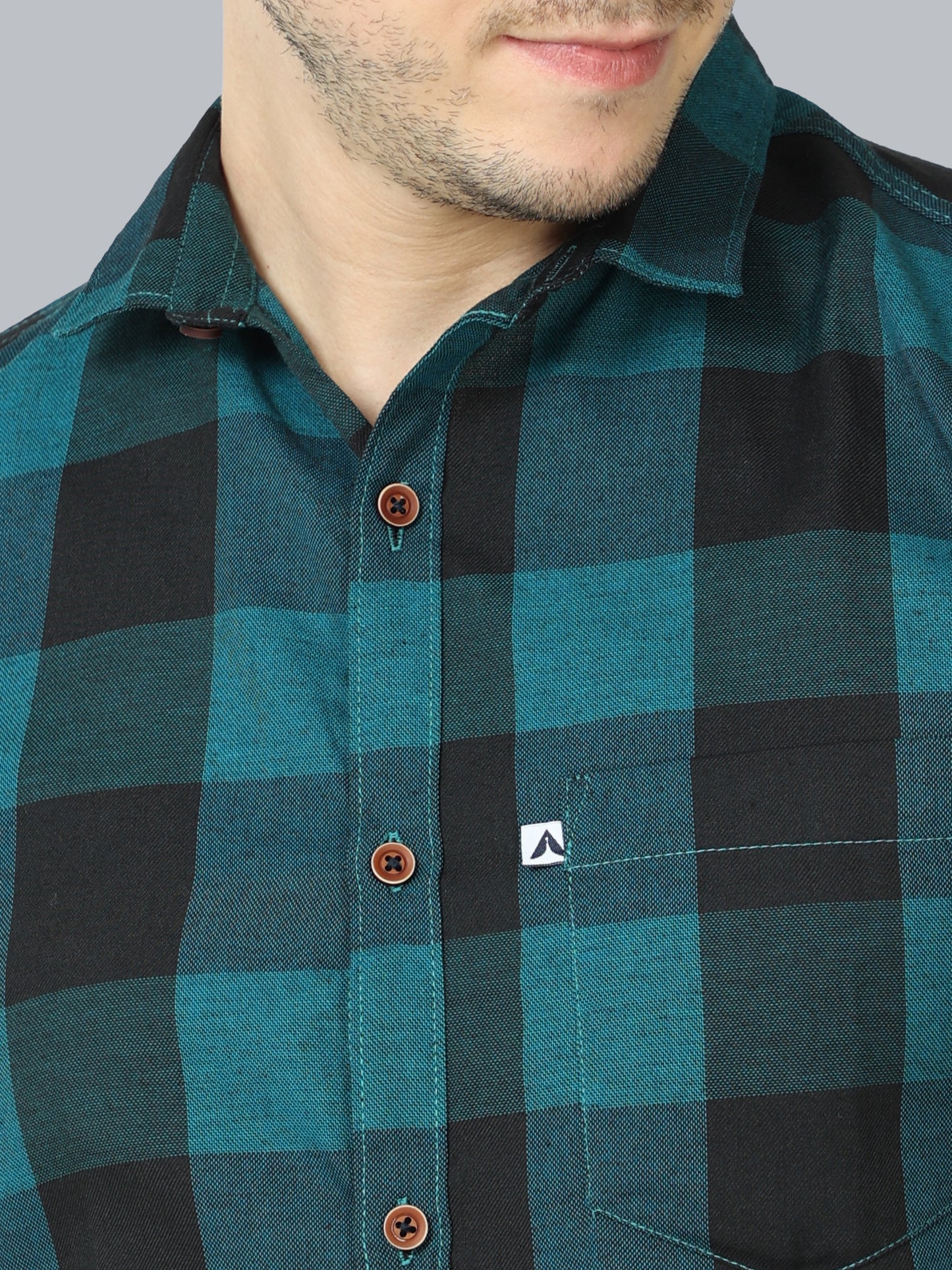 Tomtom Cotton Blend Blue Check Shirt Mens Half Sleeve