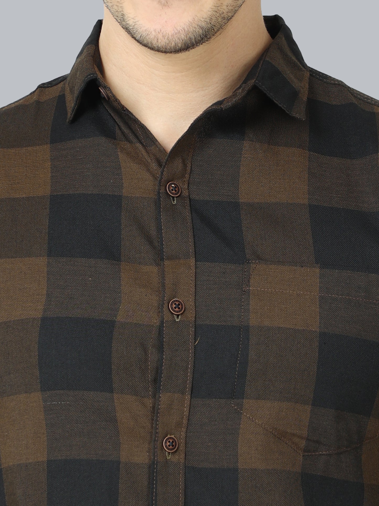 Tomtom Half Sleeve Brown Plaid Shirt For Men Cotton Blend