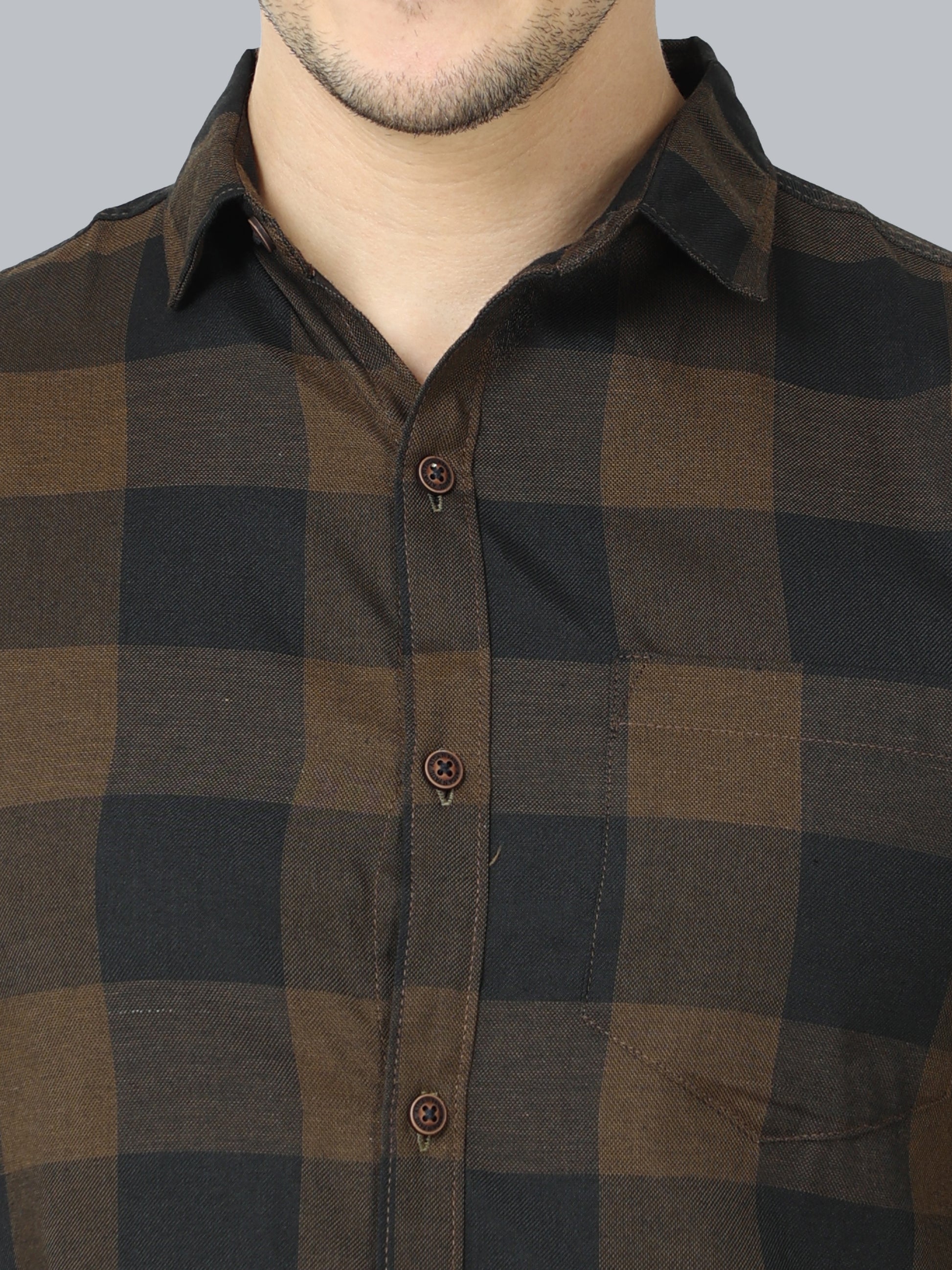 Tomtom Half Sleeve Brown Plaid Shirt For Men Cotton Blend