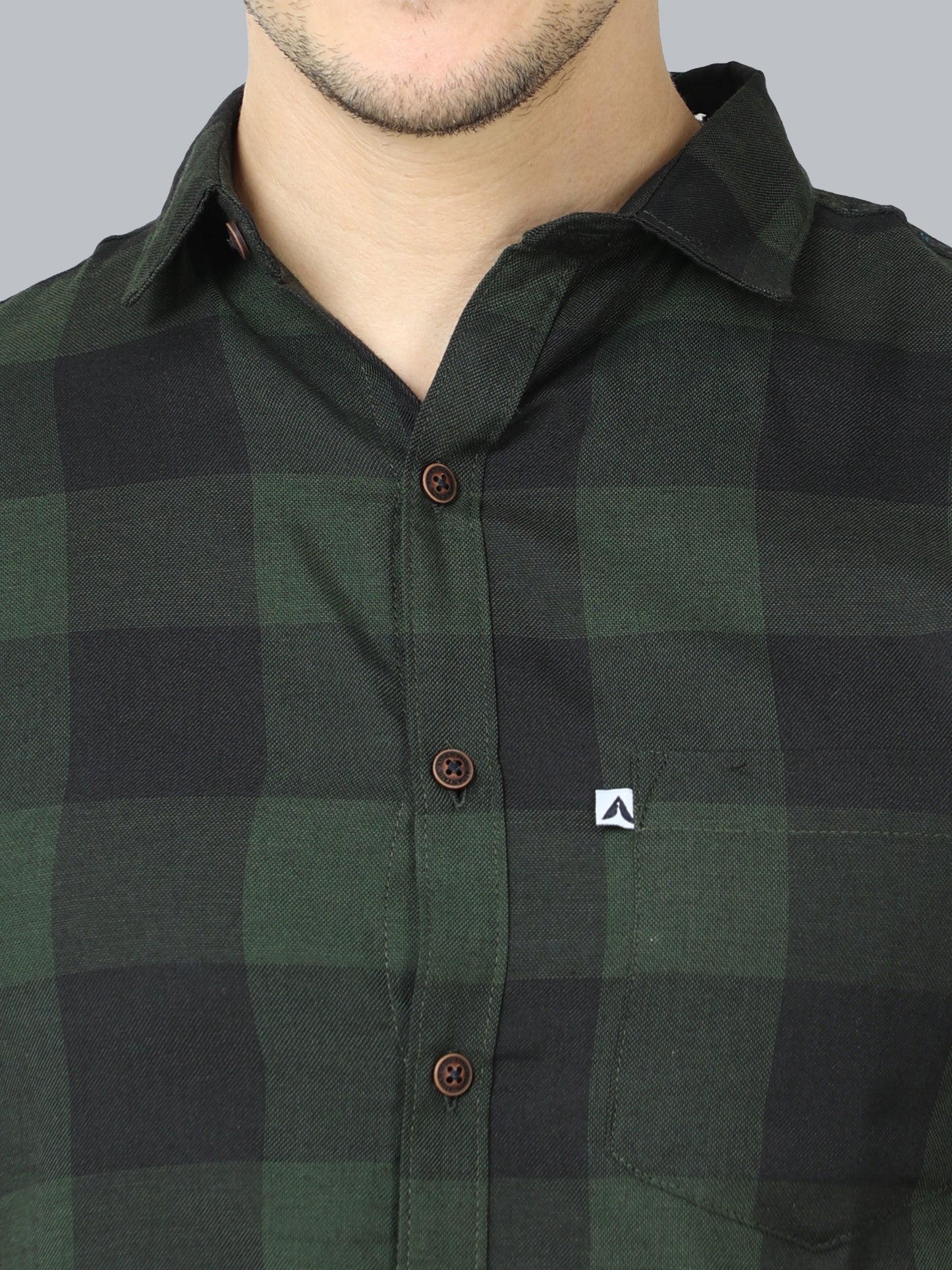 Half Sleeve Cotton Blend Tomtom Mens Plaid Shirt Green