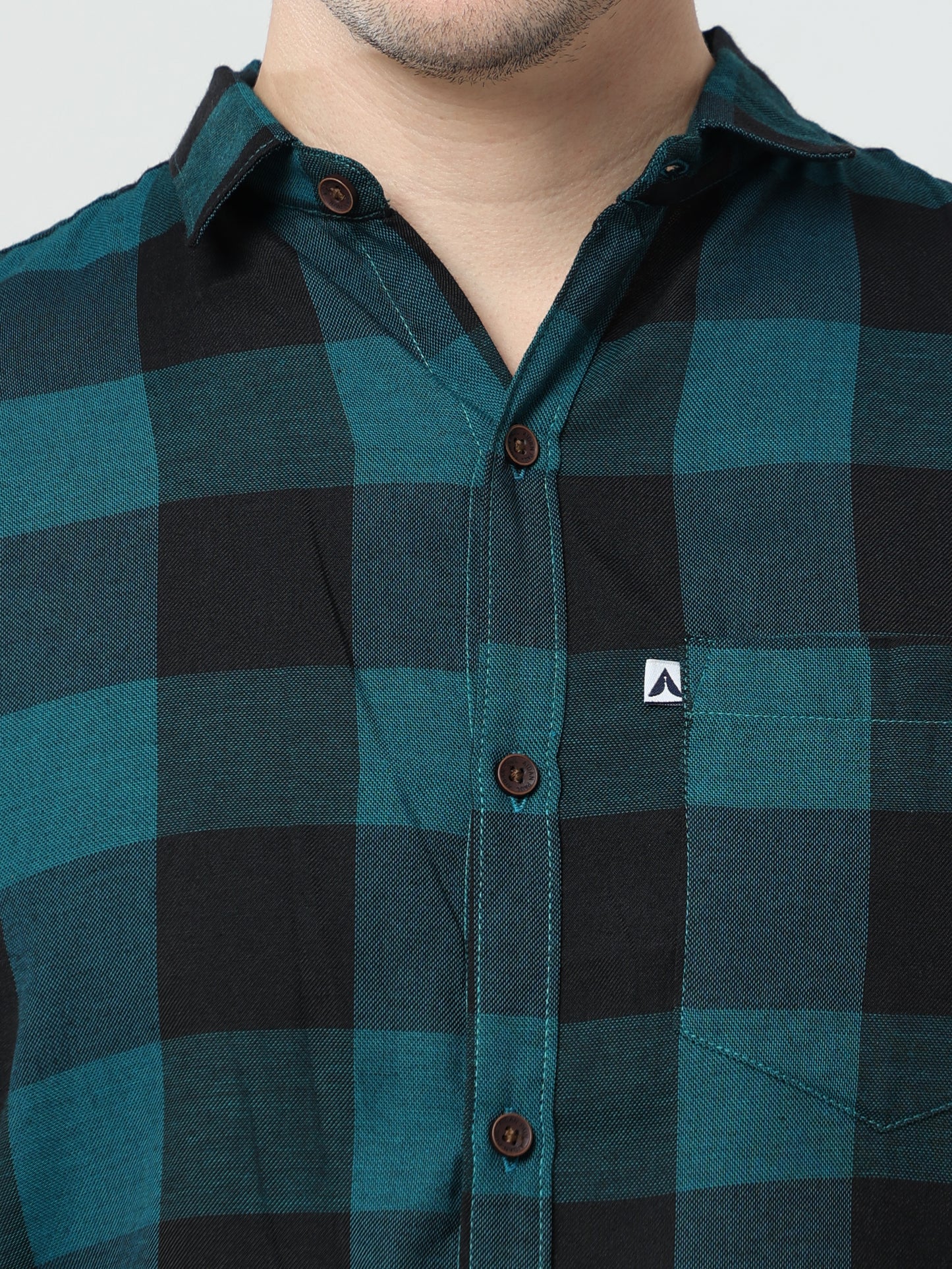 Cotton Tomtom Blue Plaid Shirt Outfit For Men