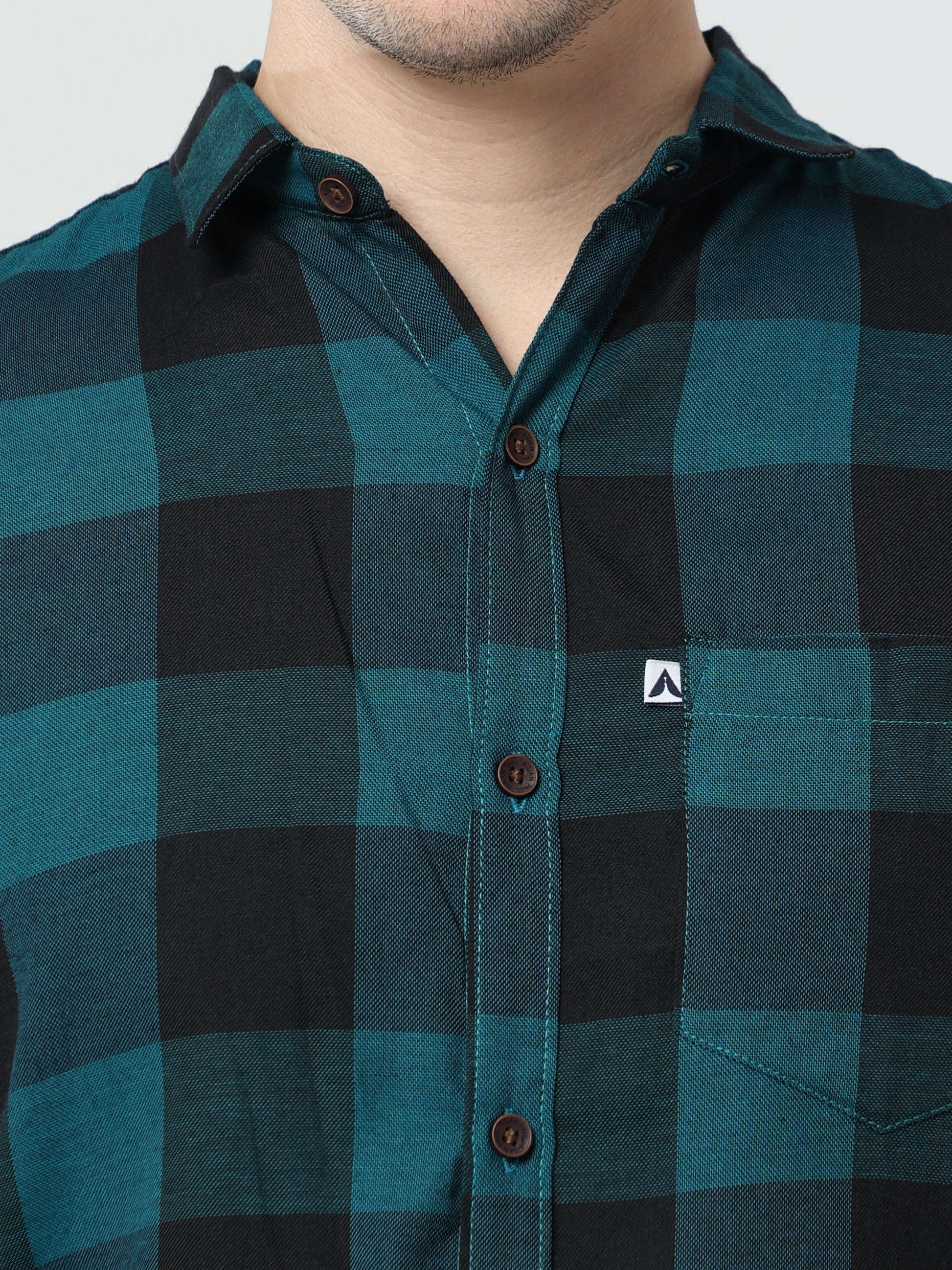 Cotton Tomtom Blue Plaid Shirt Outfit For Men