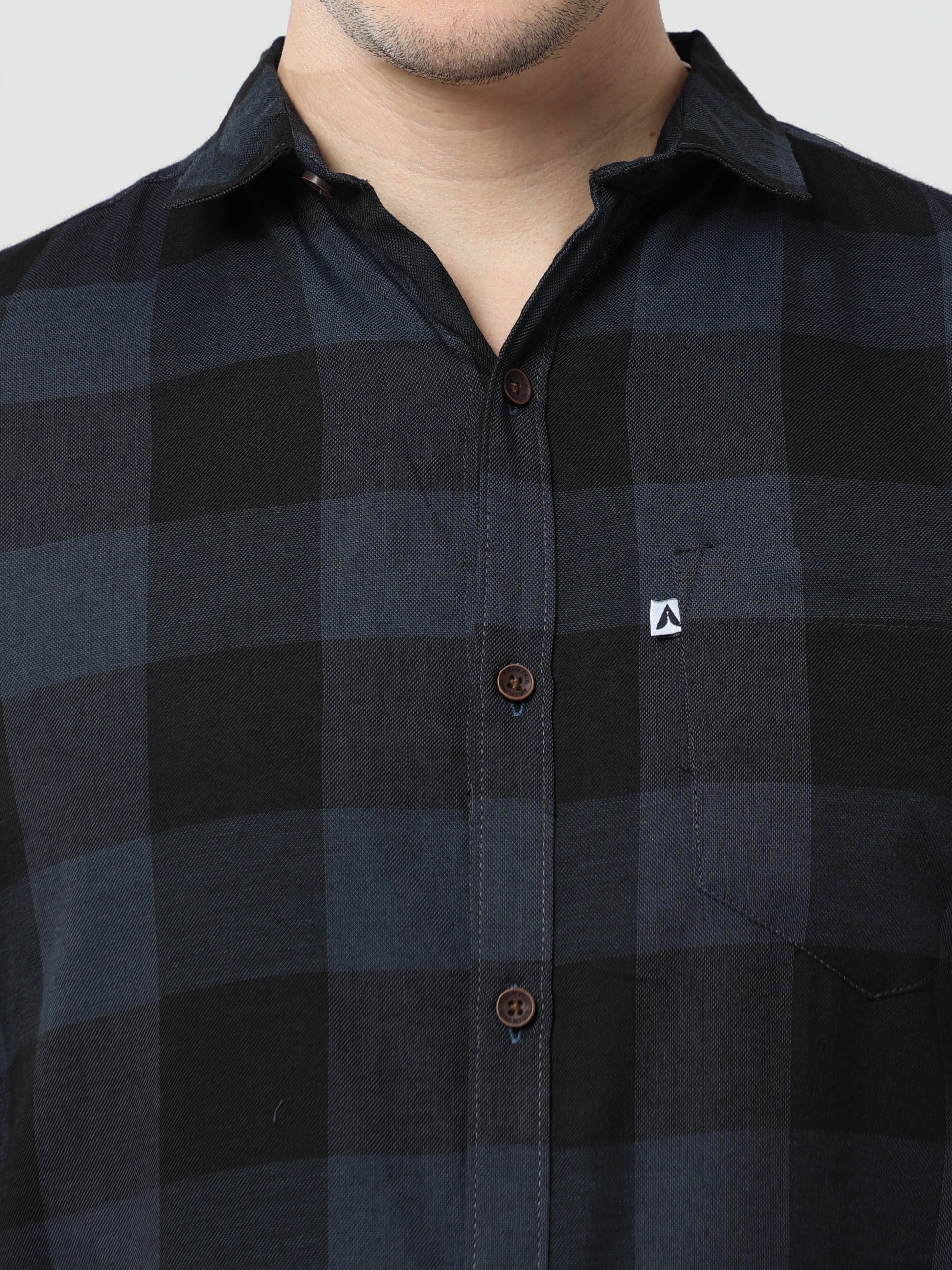 Tomtom Cotton Blend Grey Mens Long Sleeve Plaid Shirts