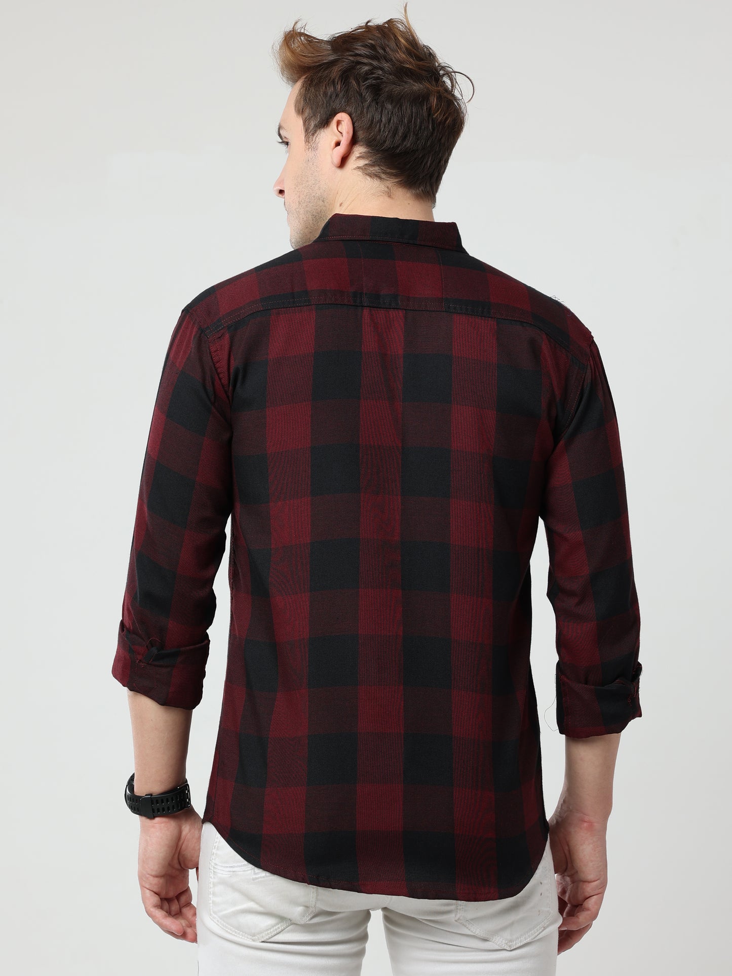 Cotton Tomtom Mens Maroon Plaid Shirt