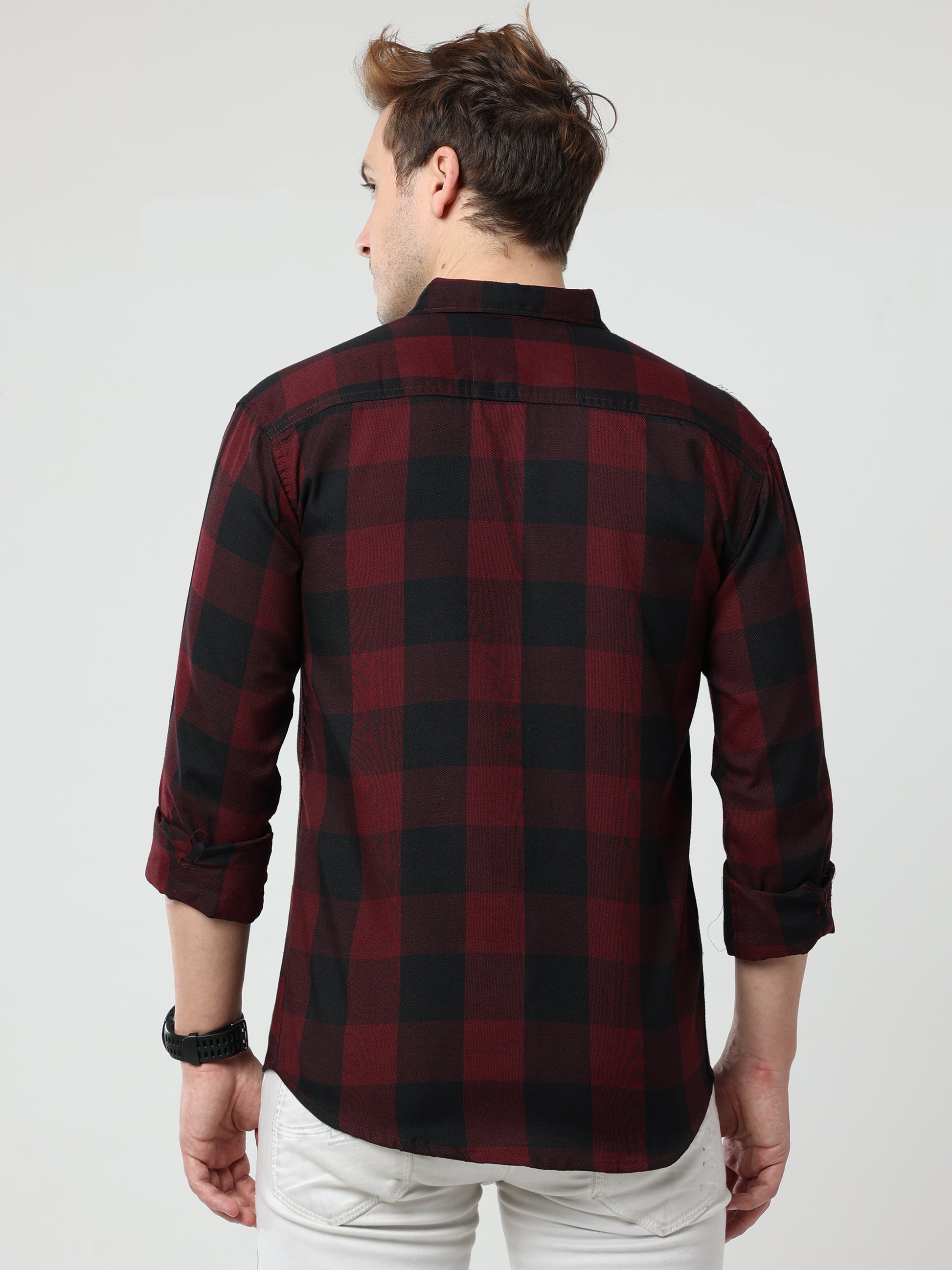 Cotton Tomtom Mens Maroon Plaid Shirt