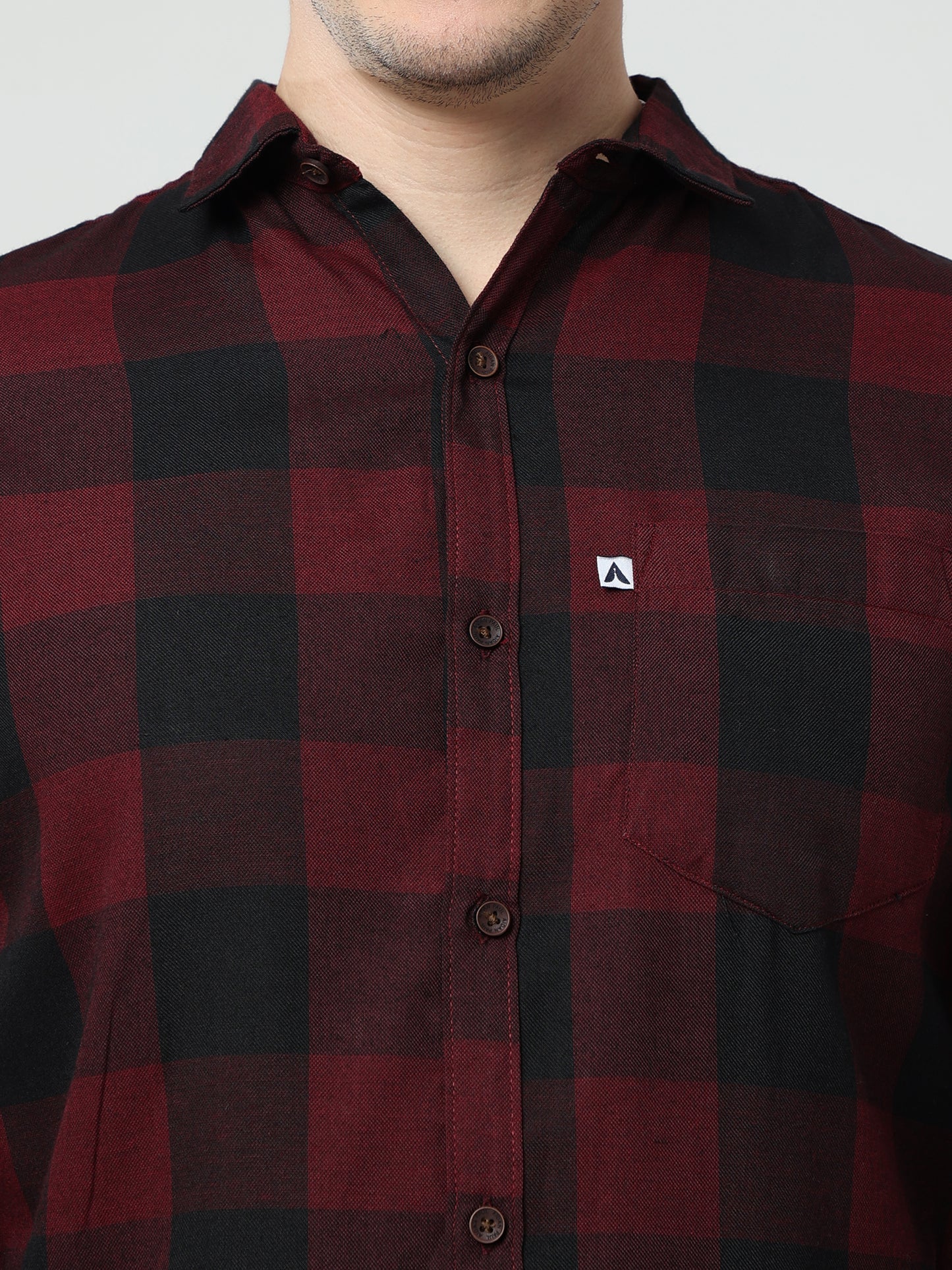 Cotton Tomtom Mens Maroon Plaid Shirt