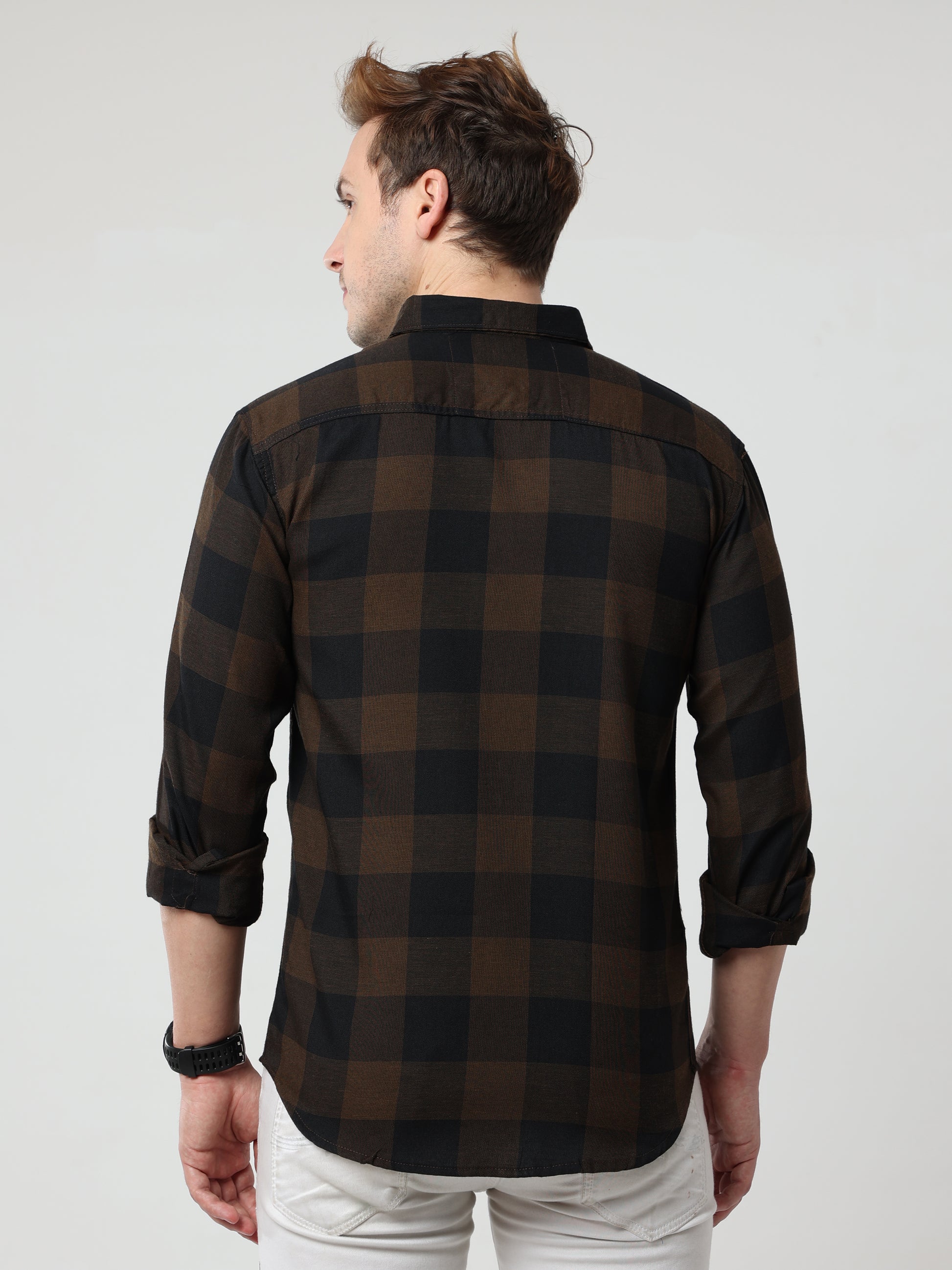Tomtom Brown Checked SlimFit Shirt With Patch Pocket Men