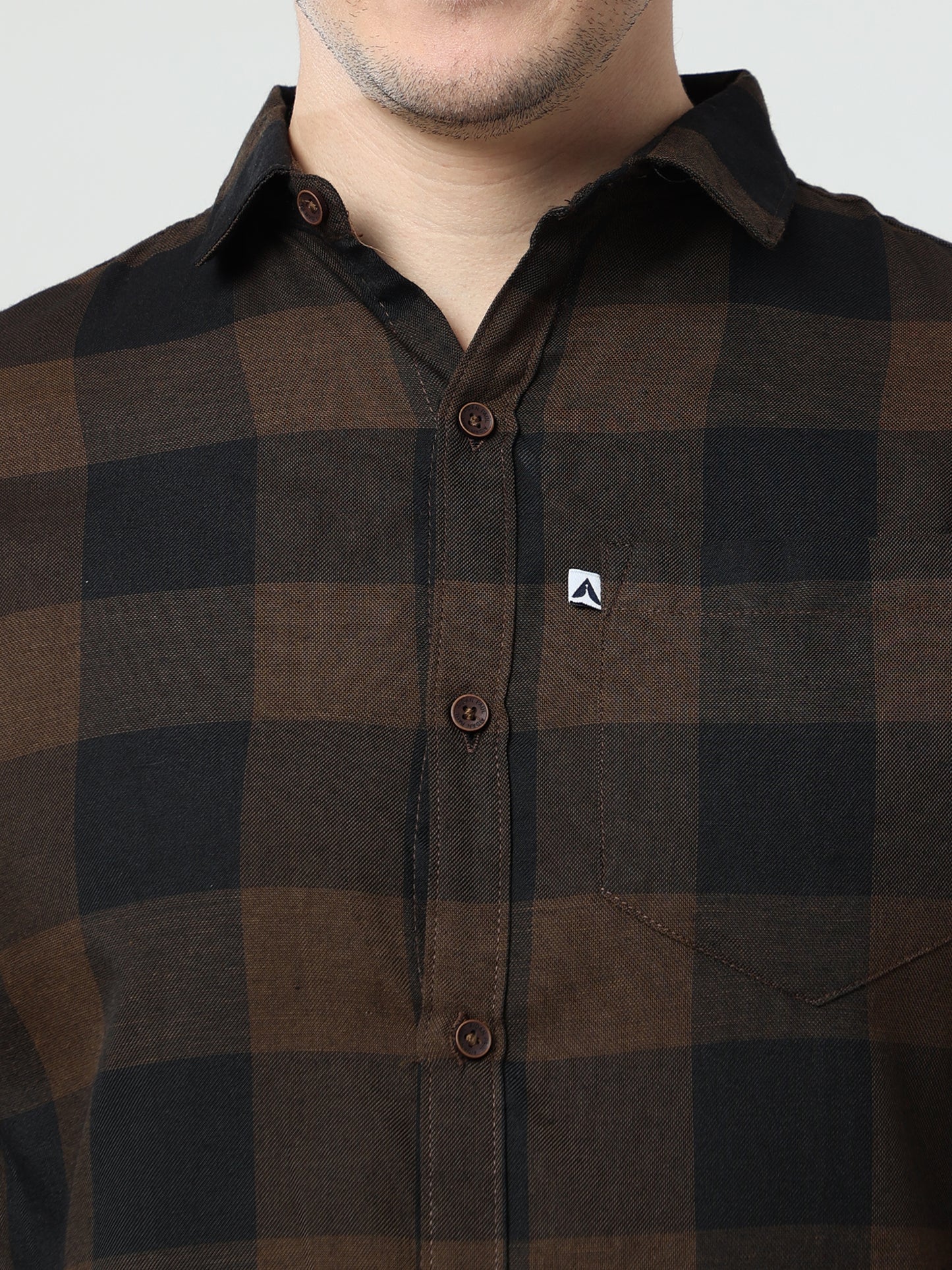 Tomtom Brown Checked SlimFit Shirt With Patch Pocket Men