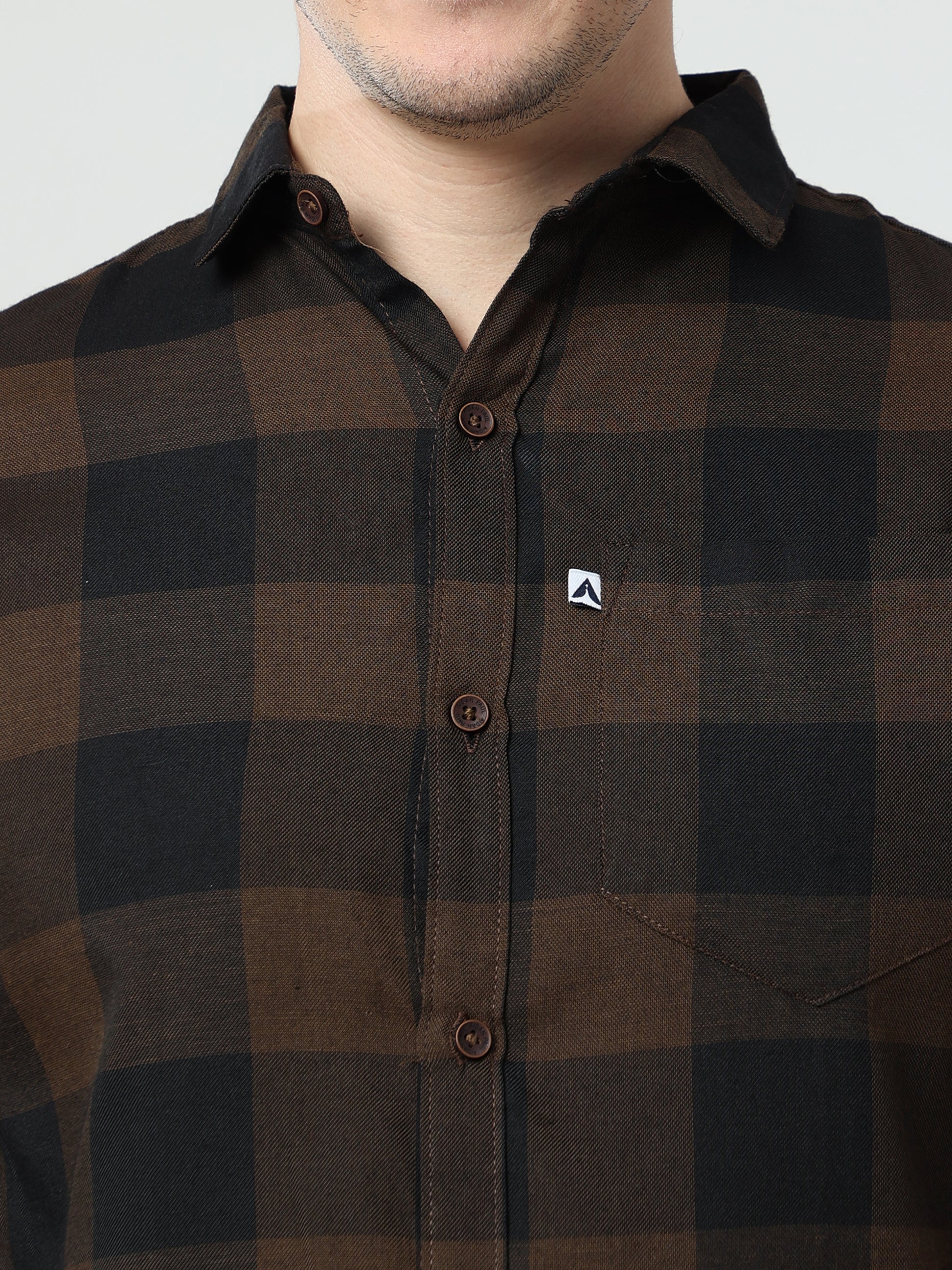 Tomtom Brown Checked SlimFit Shirt With Patch Pocket Men