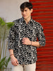 Full Sleeves Black Dobby Printed Shirt For Men
