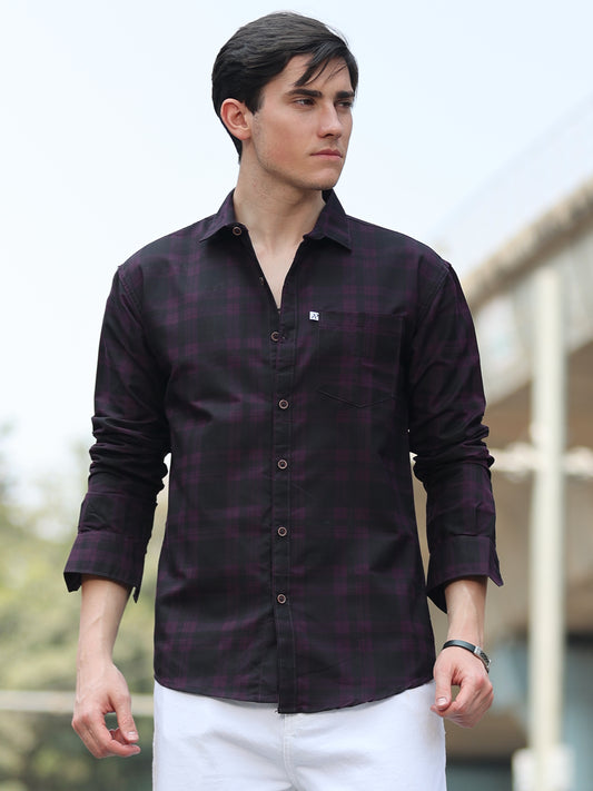Purple Cotton Blend Checks Shirt For Men