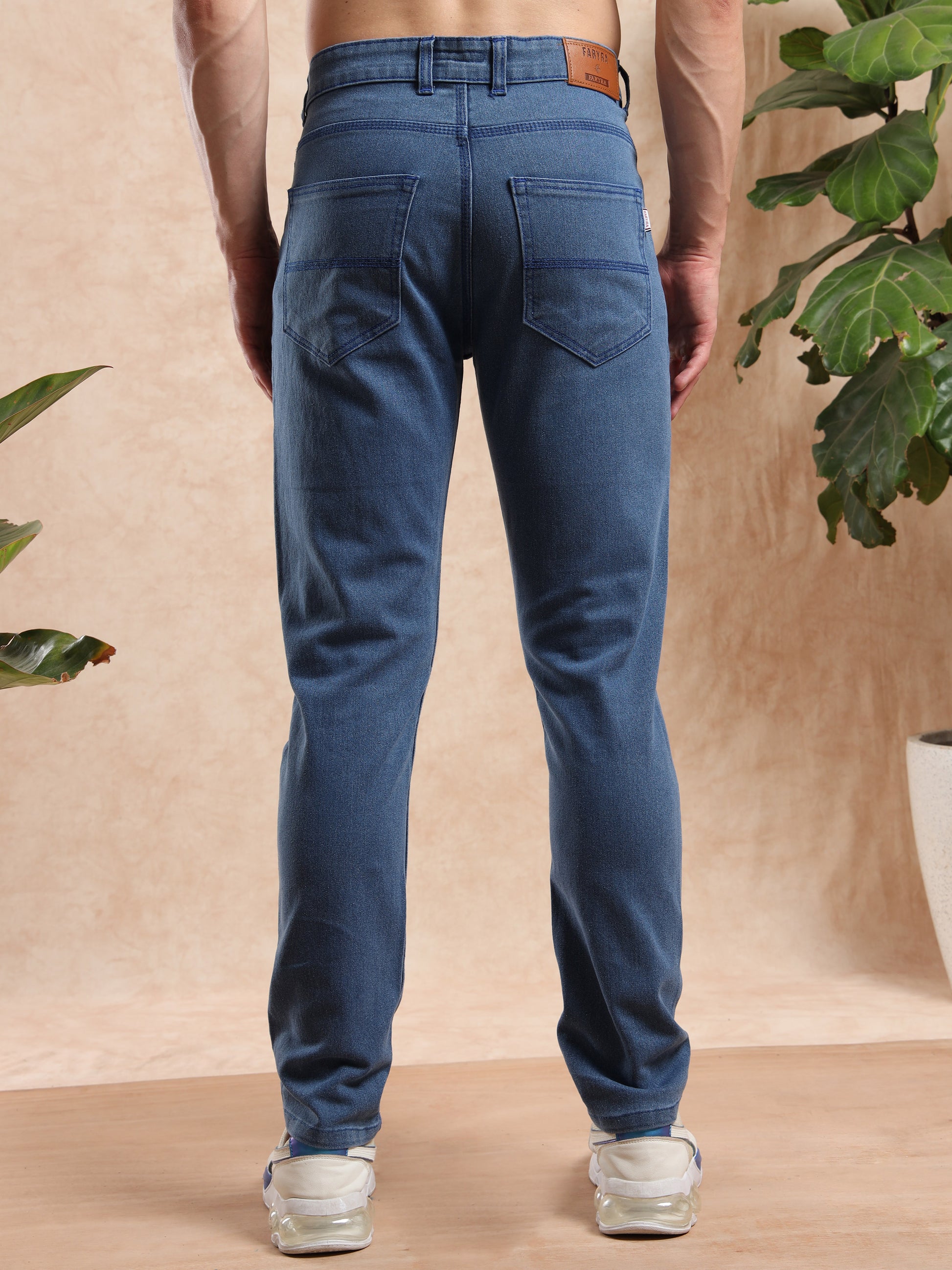 men’s slim fit denim jeans in mid-blue wash
