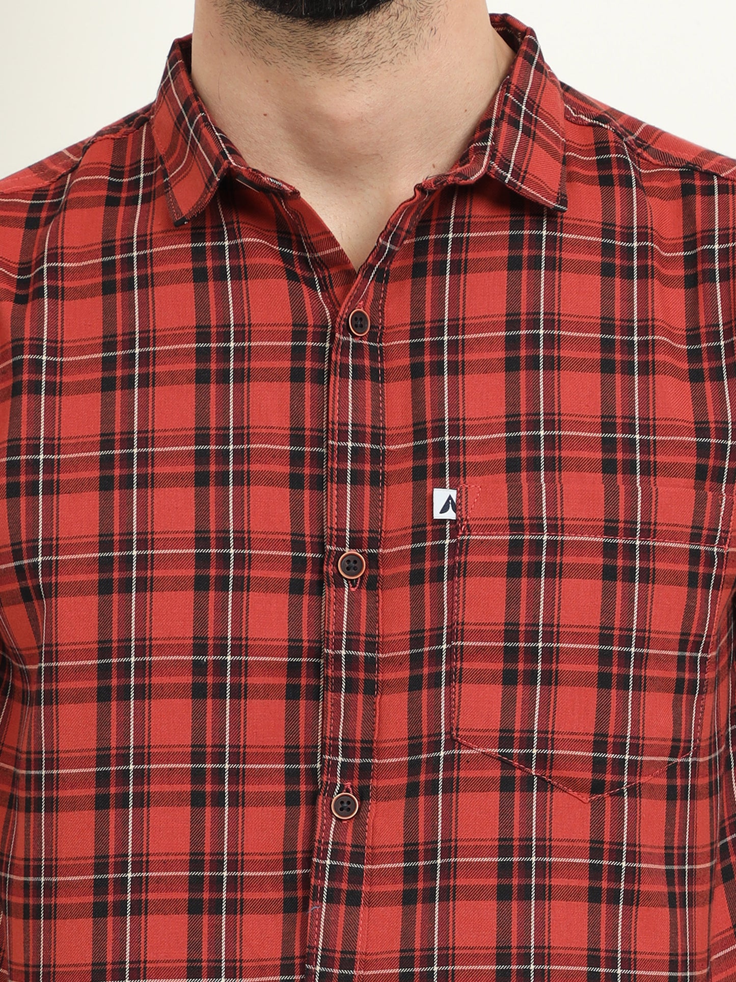 Half Sleeve Tartan Mens Orange Check Shirt Regular Fit