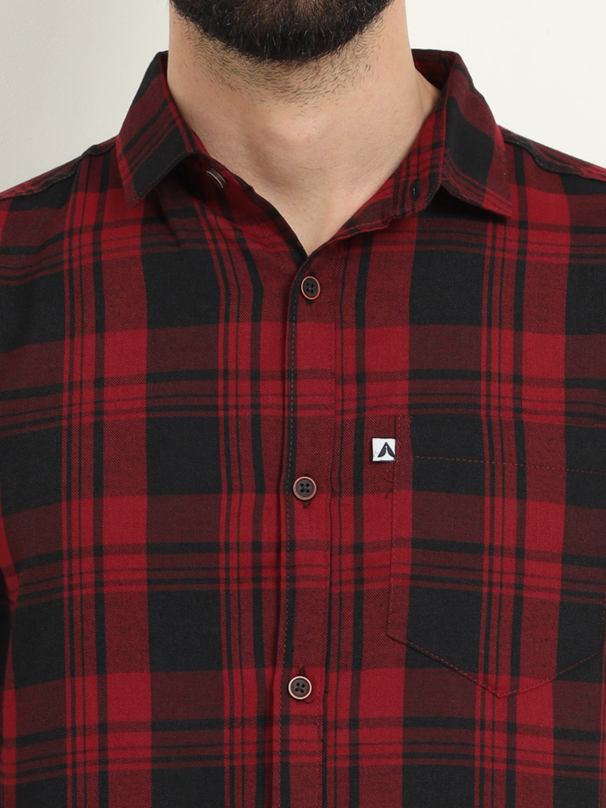 Half Sleeve Cotton Blend Wanted Red Check Shirt Men