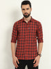 Men's checked Orange Cotton Blend Regular Fit Shirt