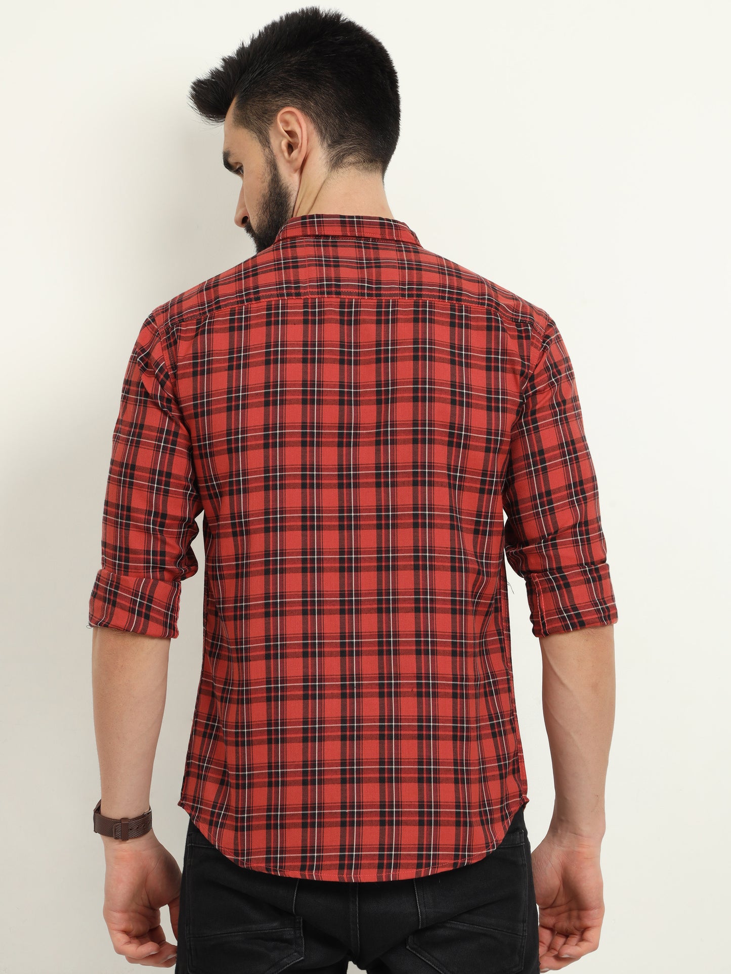 Classic Cotton Orange Check Shirt for Men