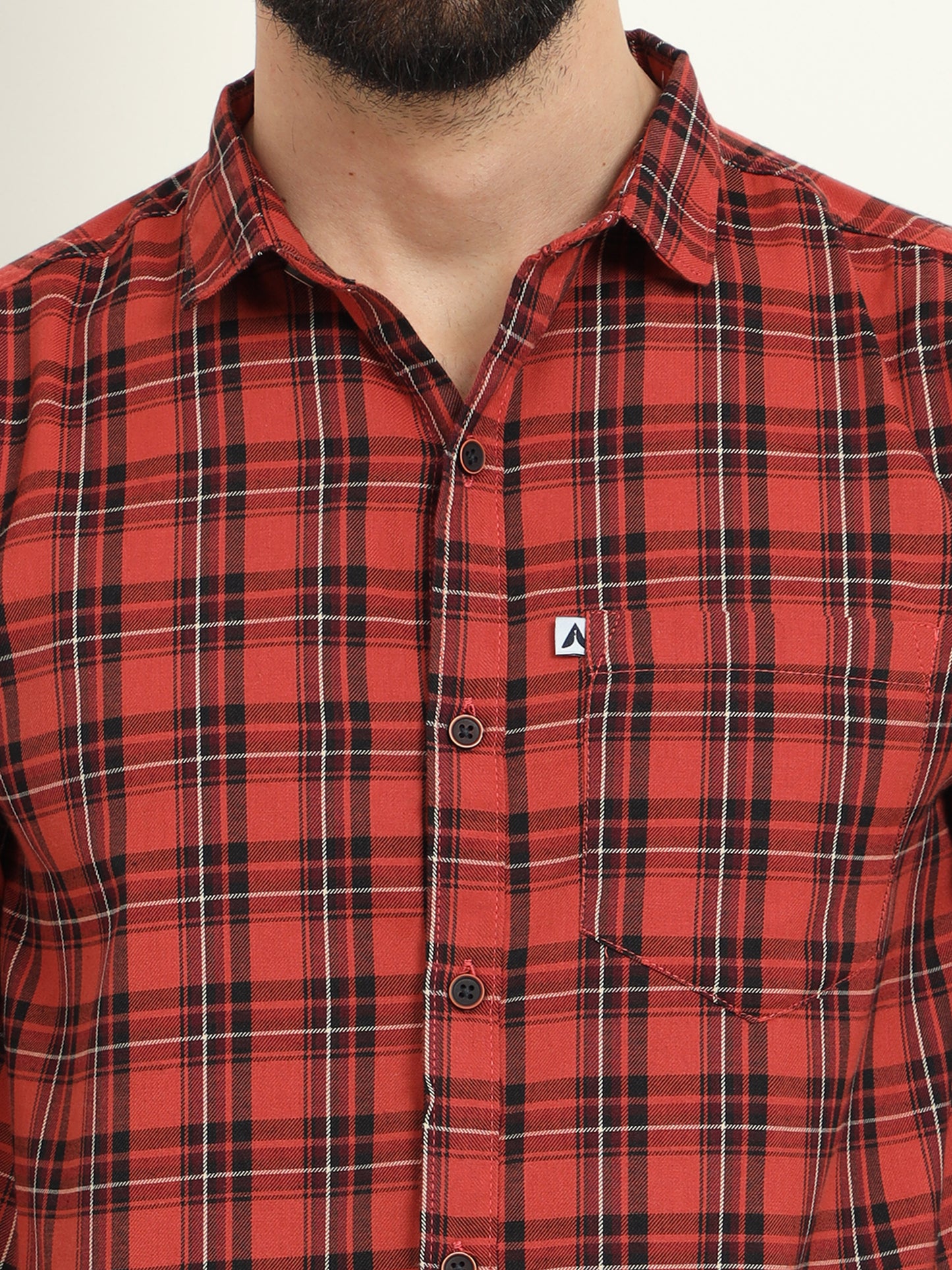 Classic Cotton Orange Check Shirt for Men