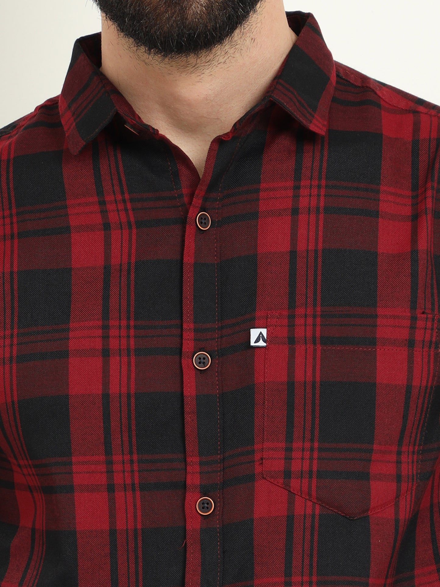 Wanted Cotton Blend Red Plaid Shirt For Men