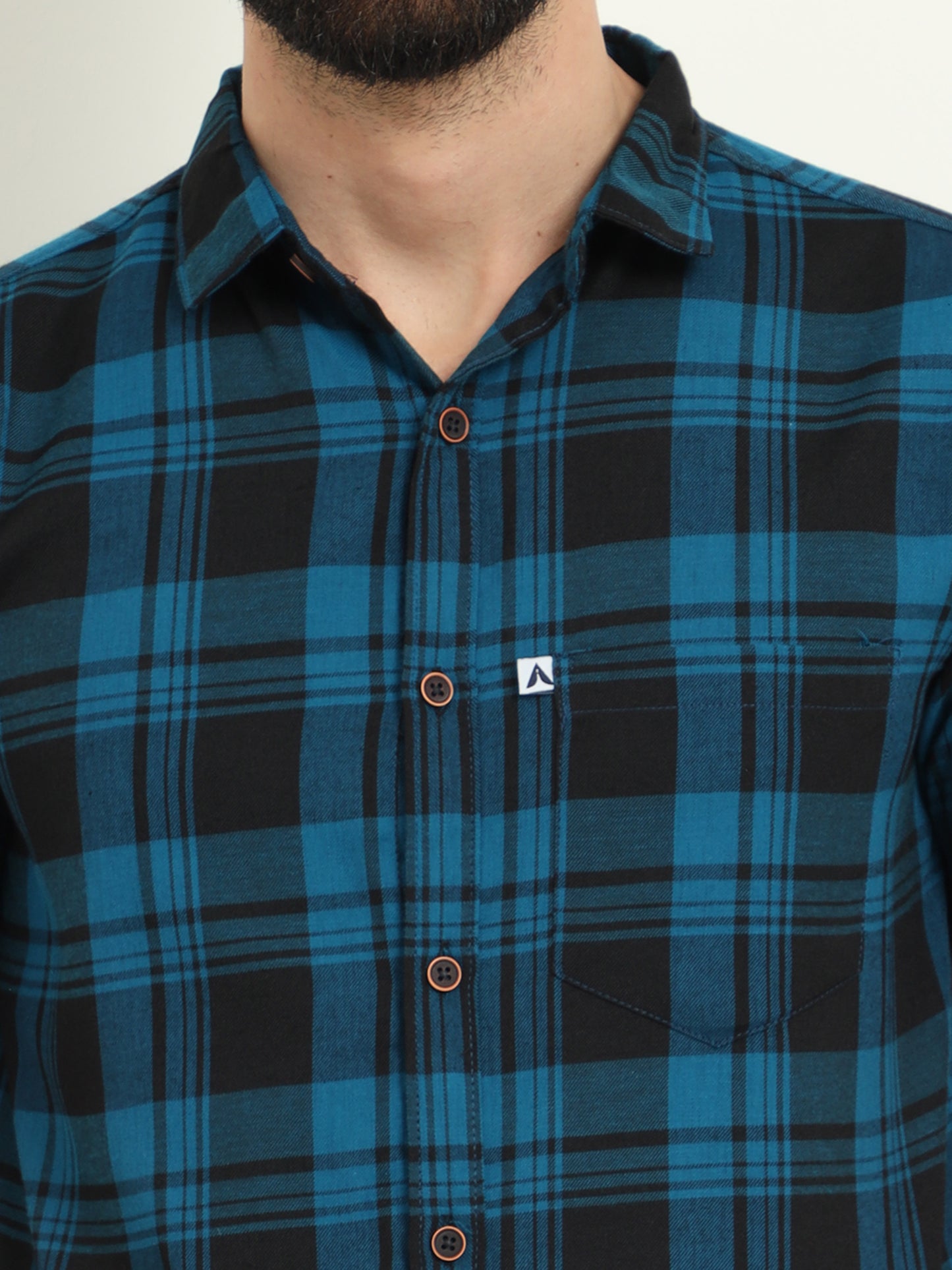 Wanted Navy Half Sleeve Plaid Shirt Cotton Men