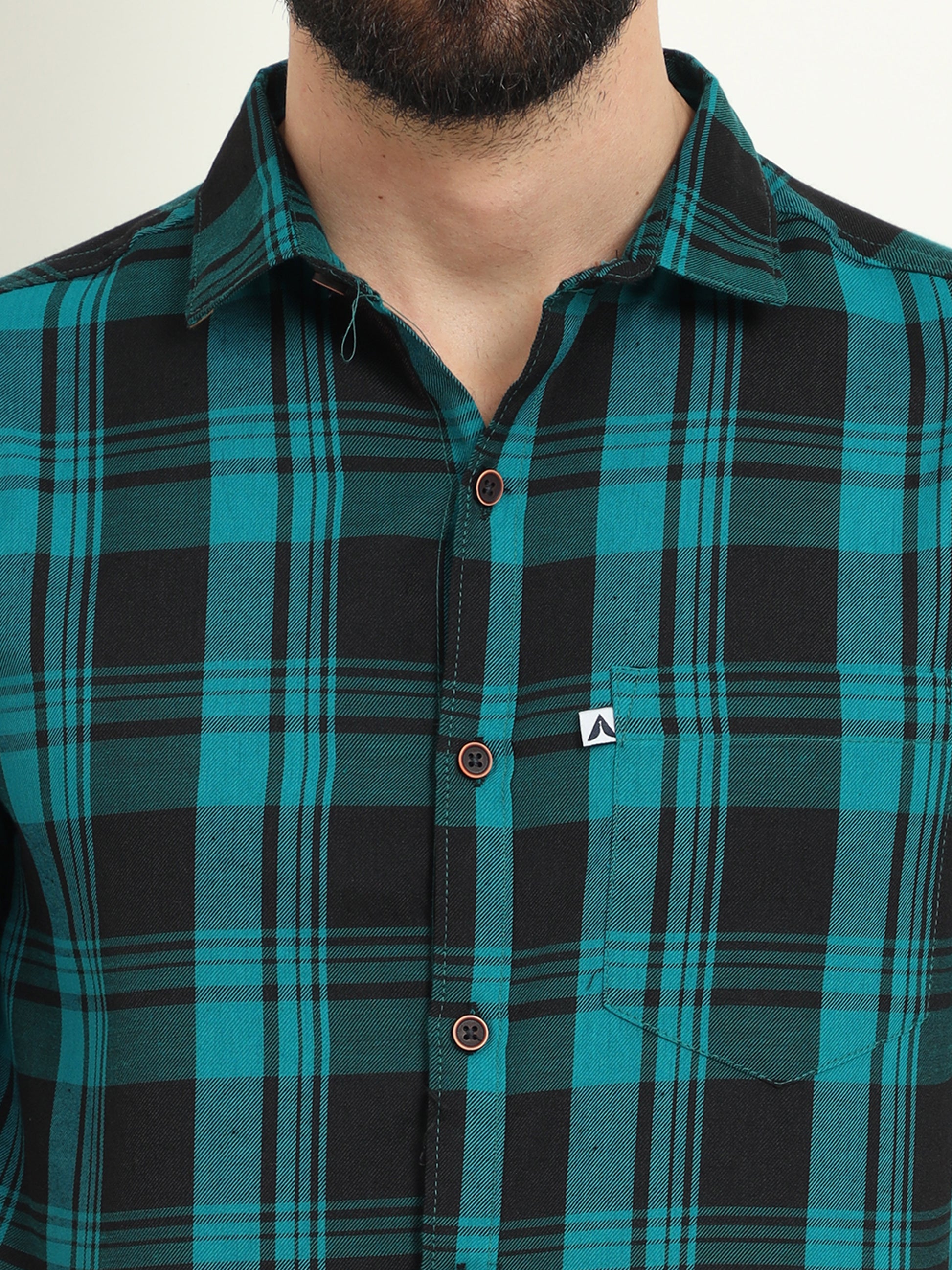 Wanted Cotton Blend Blue Plaid Shirt For Men