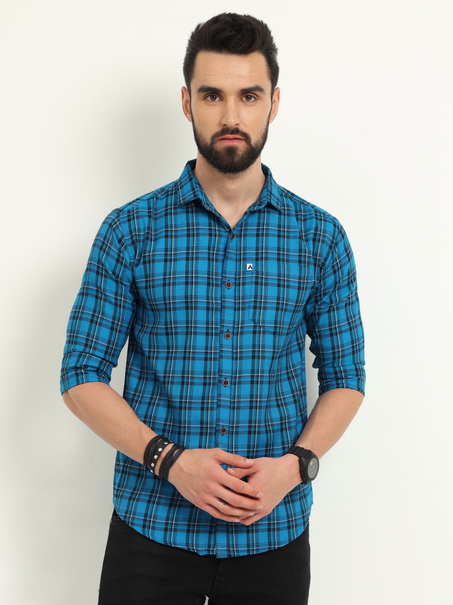 Blue Check Shirt for Men with Regular Fit