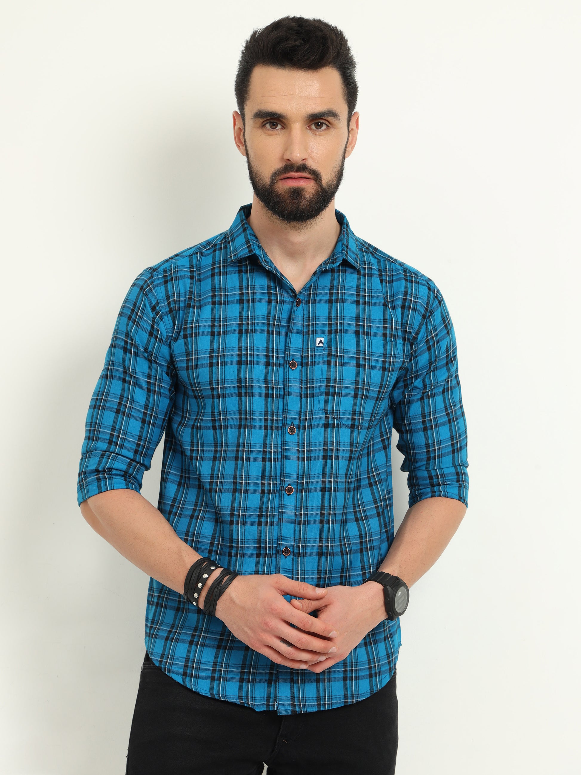 Blue Check Shirt for Men with Regular Fit