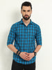 Men's checked Blue Cotton Blend Regular Fit Shirt