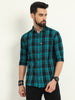 Wanted Blue Cotton Blend Checks Shirt For Men