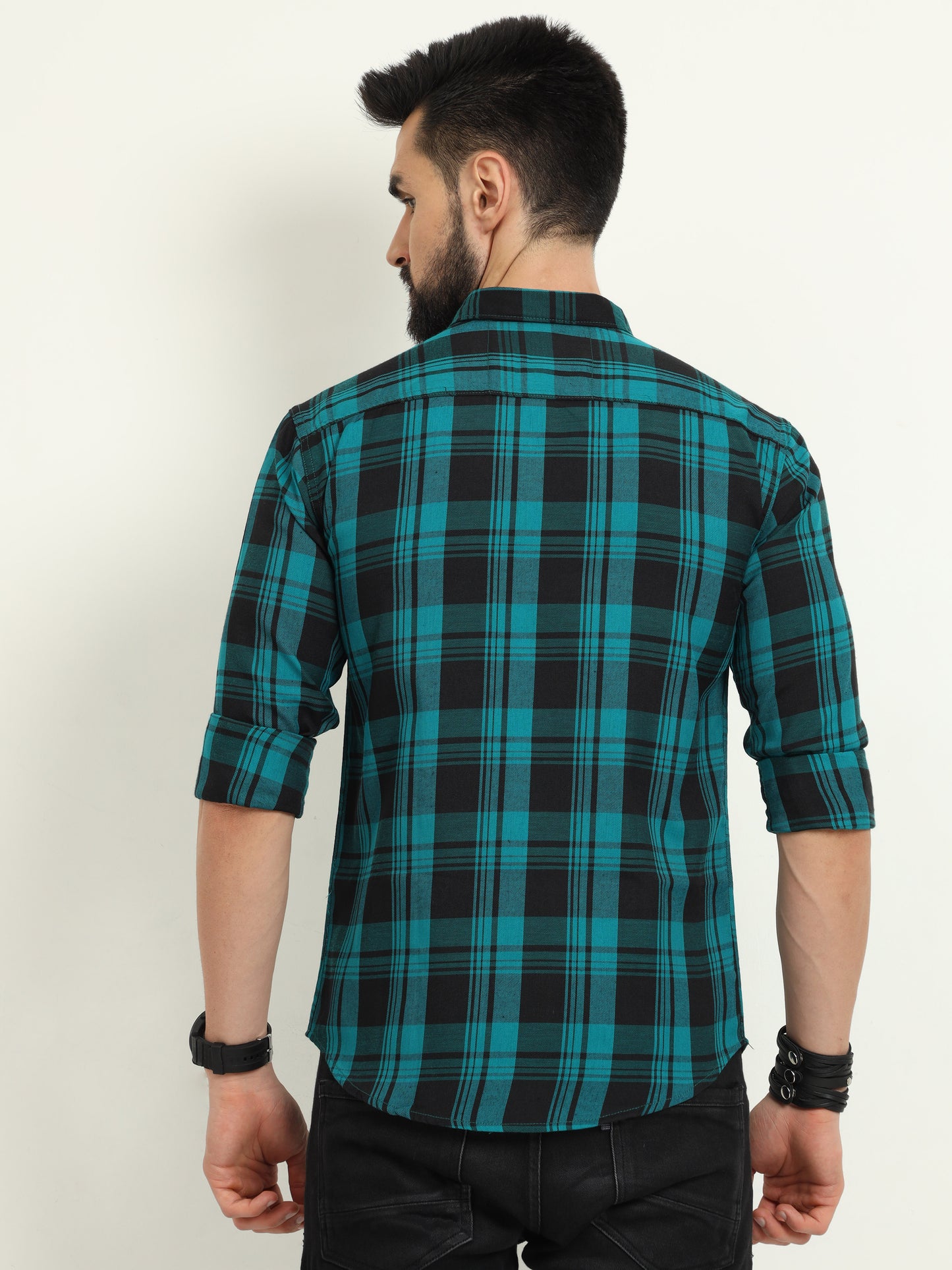 Wanted Cotton Blend Blue Check Shirt For Men Online