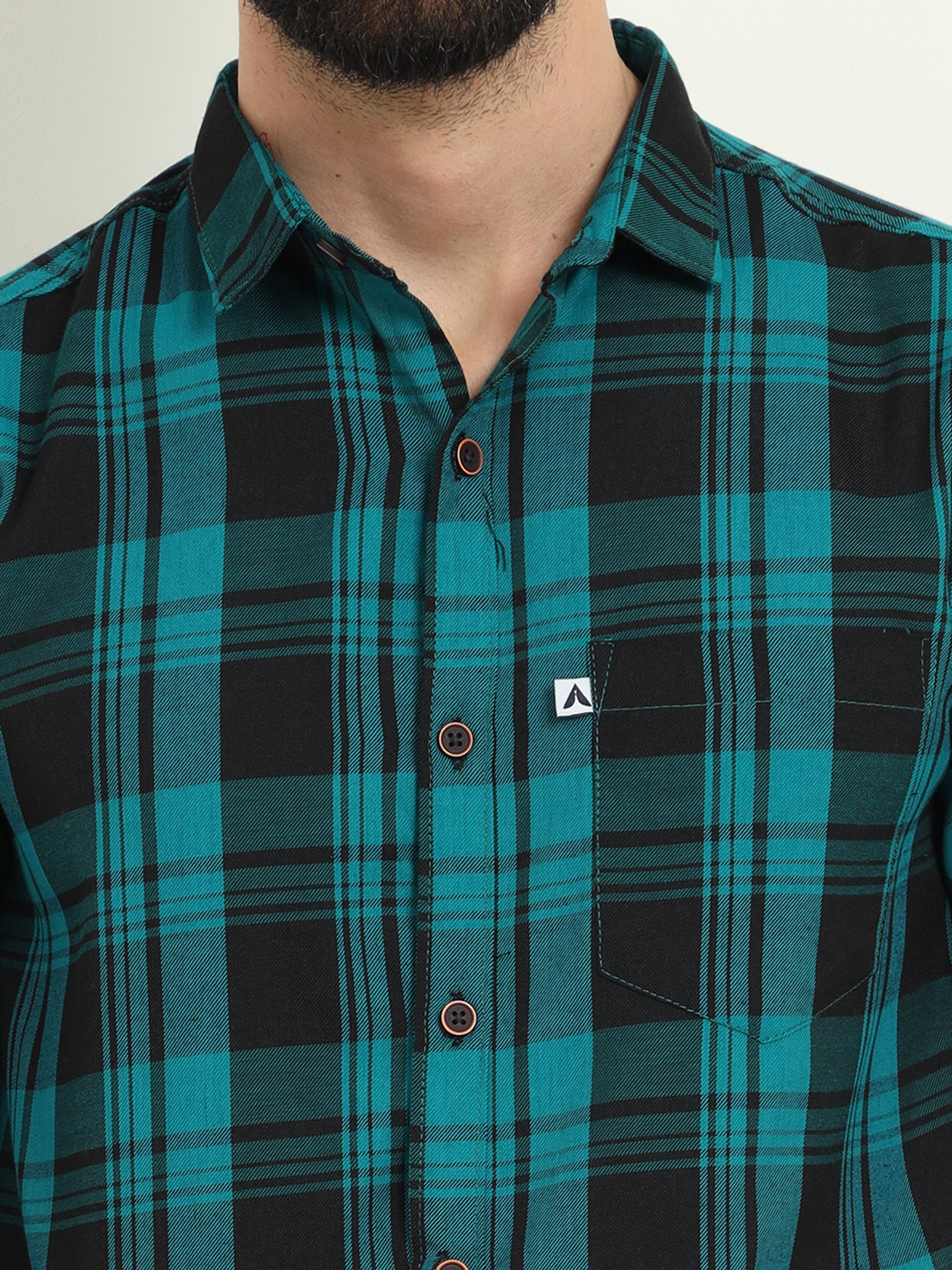 Wanted Cotton Blend Blue Check Shirt For Men Online