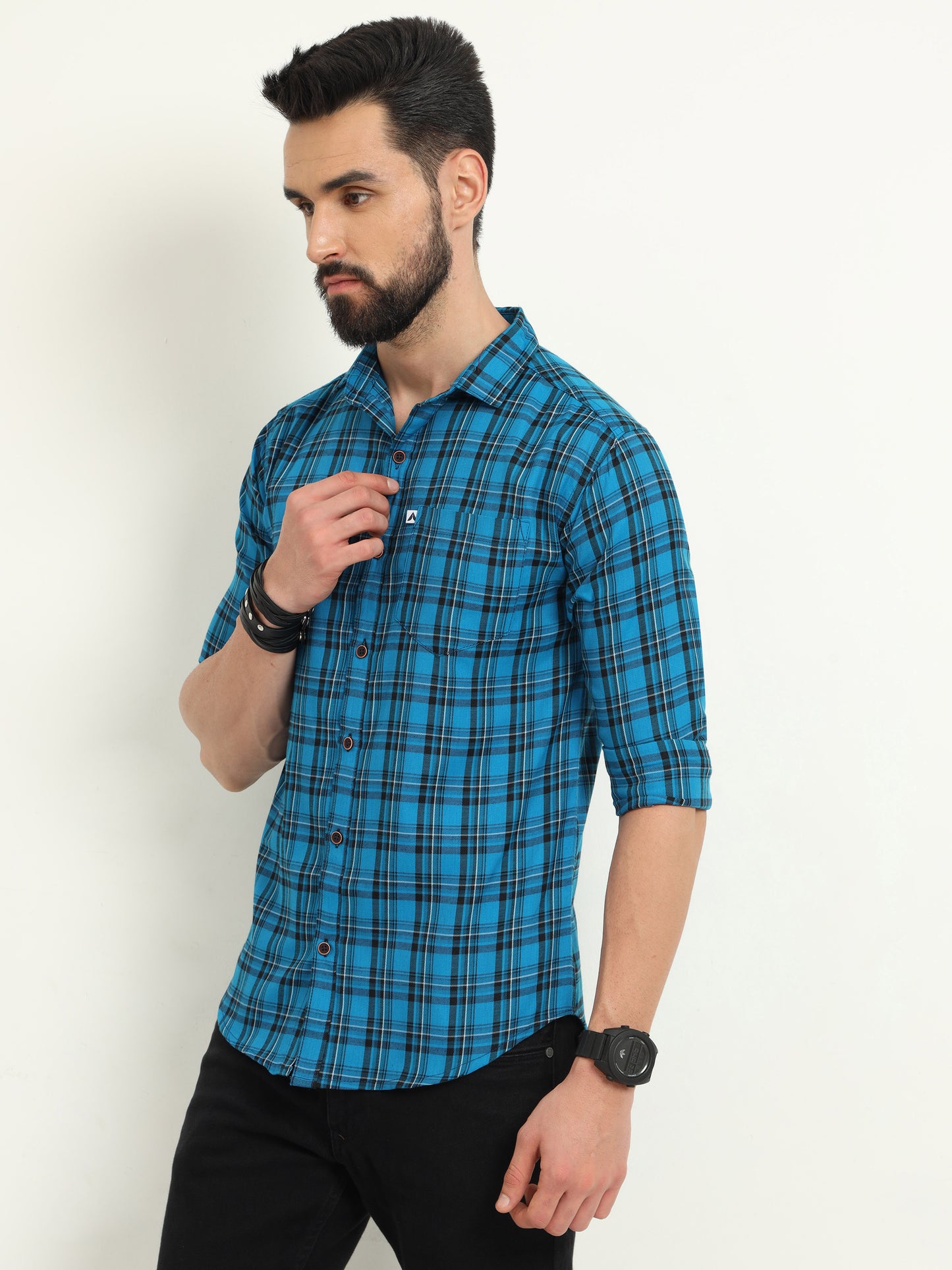Blue Check Shirt for Men with Regular Fit