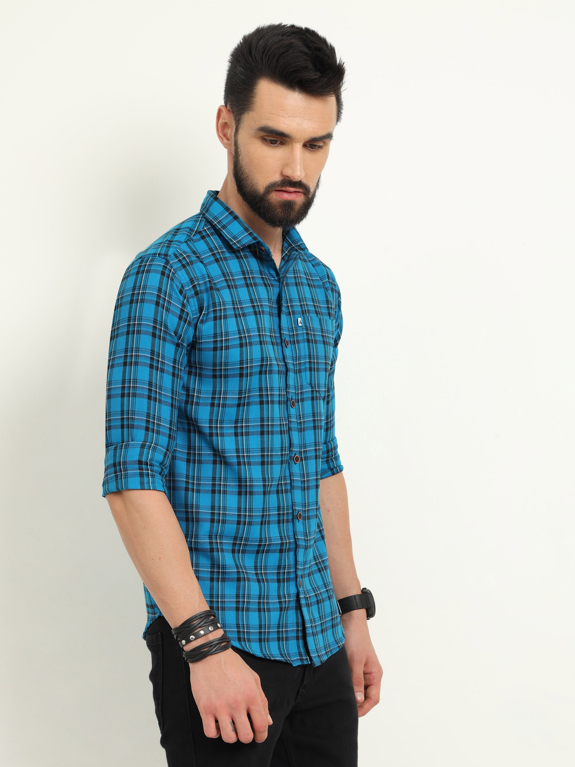Blue Check Shirt for Men with Regular Fit