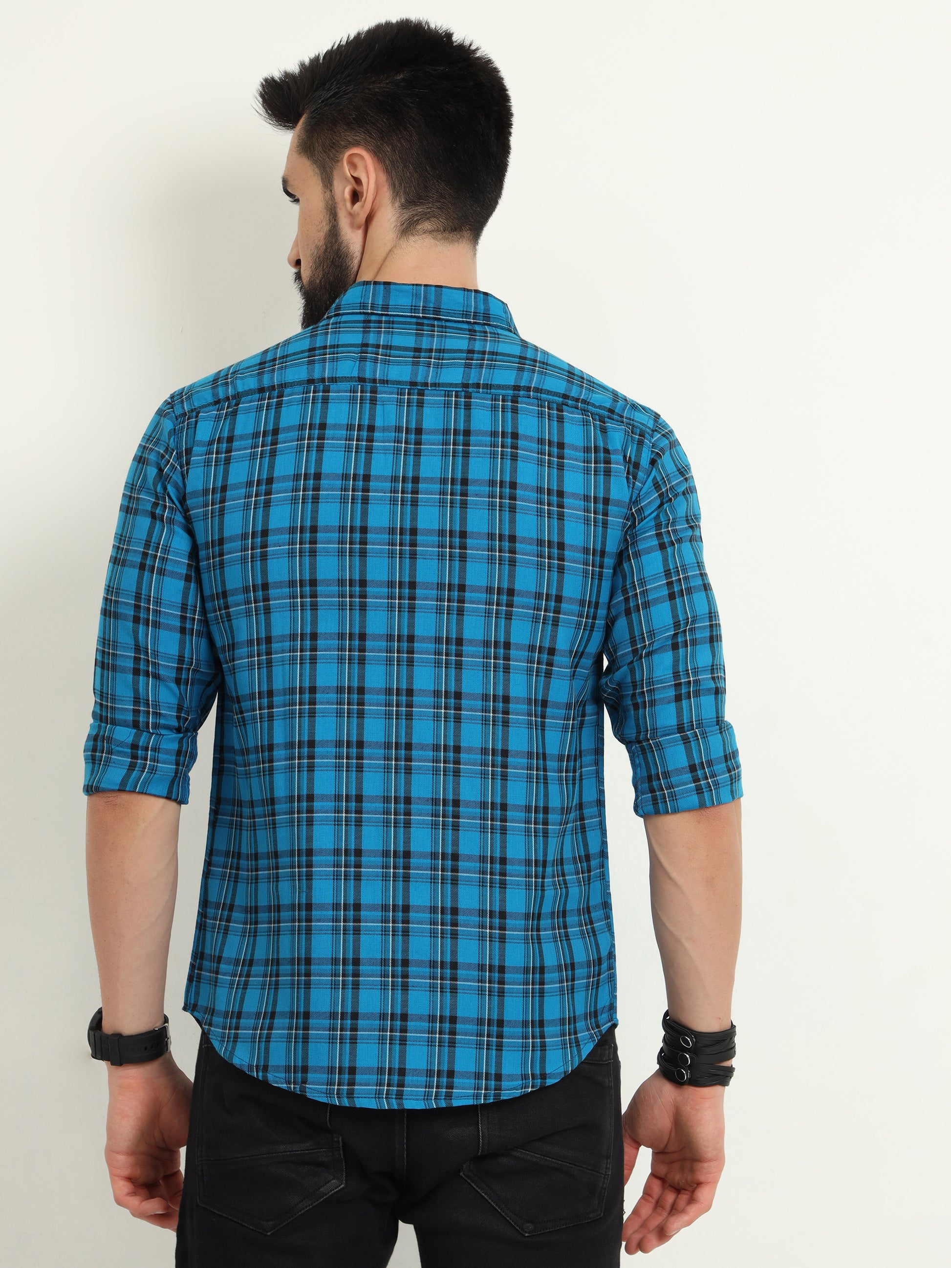 Blue Check Shirt for Men with Regular Fit