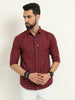 Men's Mini checkered Rust Red Cotton Blend Regular Fit Shirt