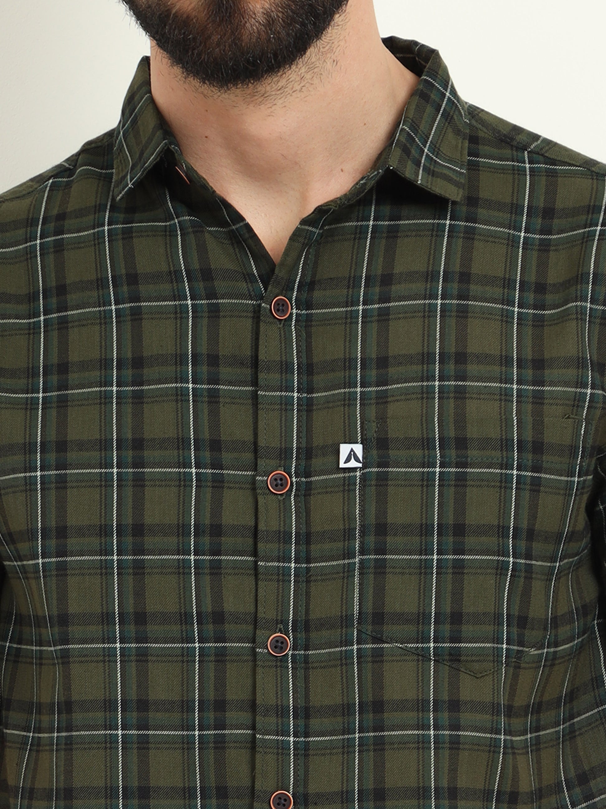 Half Sleeve Tartan Green Check Shirt for Men