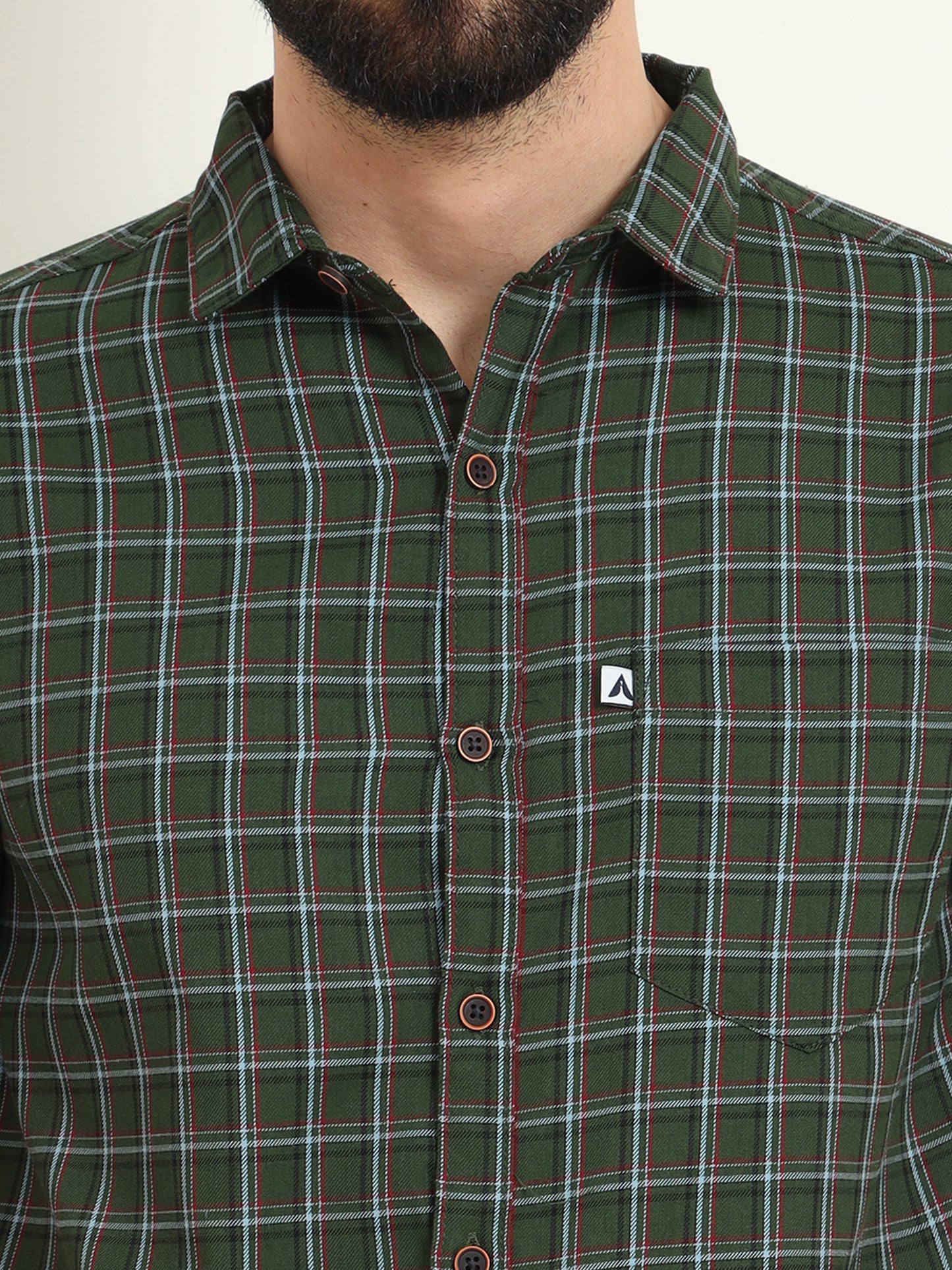 Half Sleeve Tattersall Mens Green Checked Shirt Regular Fit