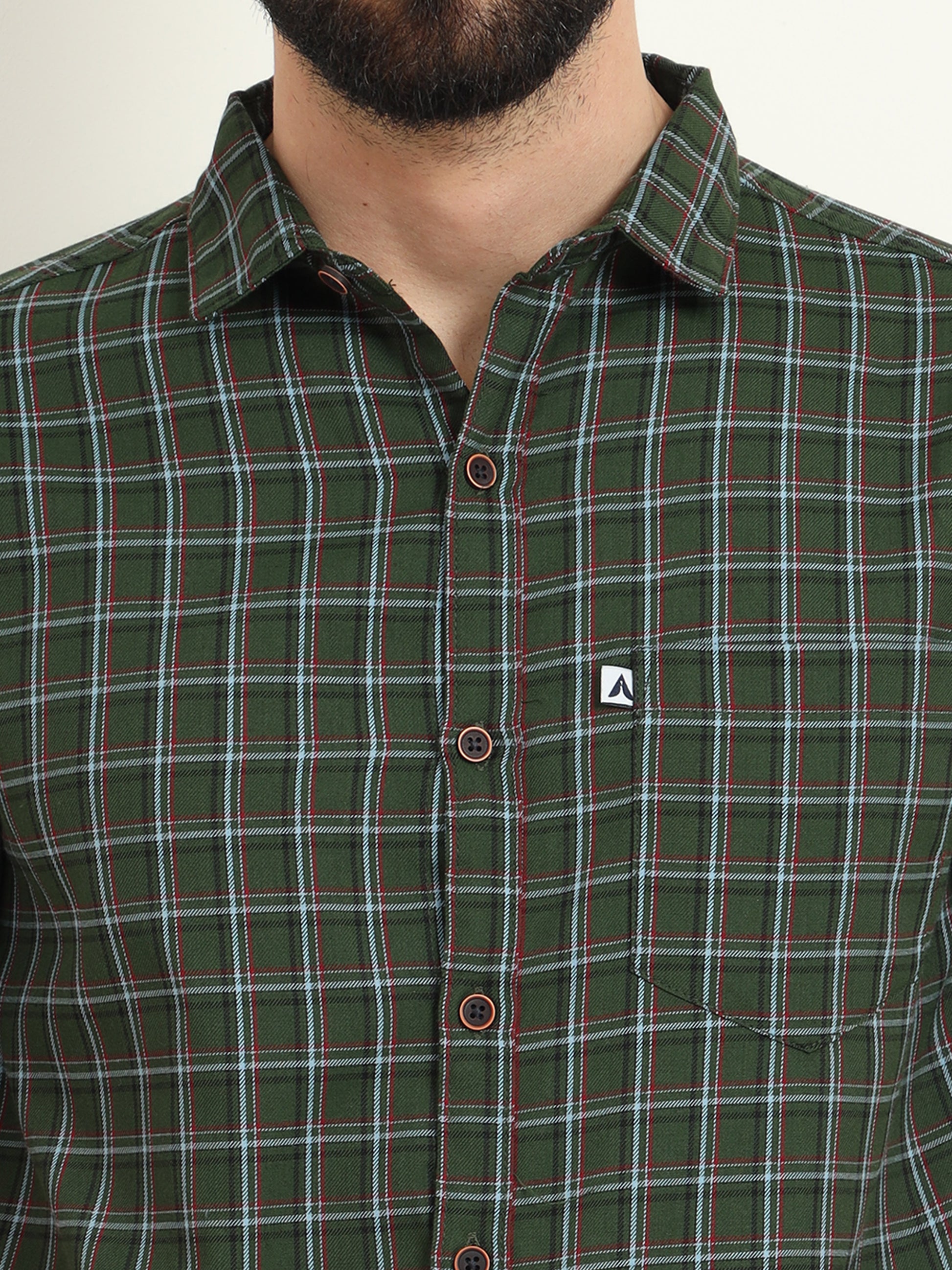 Half Sleeve Tattersall Mens Green Checked Shirt Regular Fit