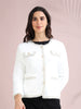 White Pearl-Button Tweed-Trim Cardigan/sweater for Women – Elegant Winter Layer