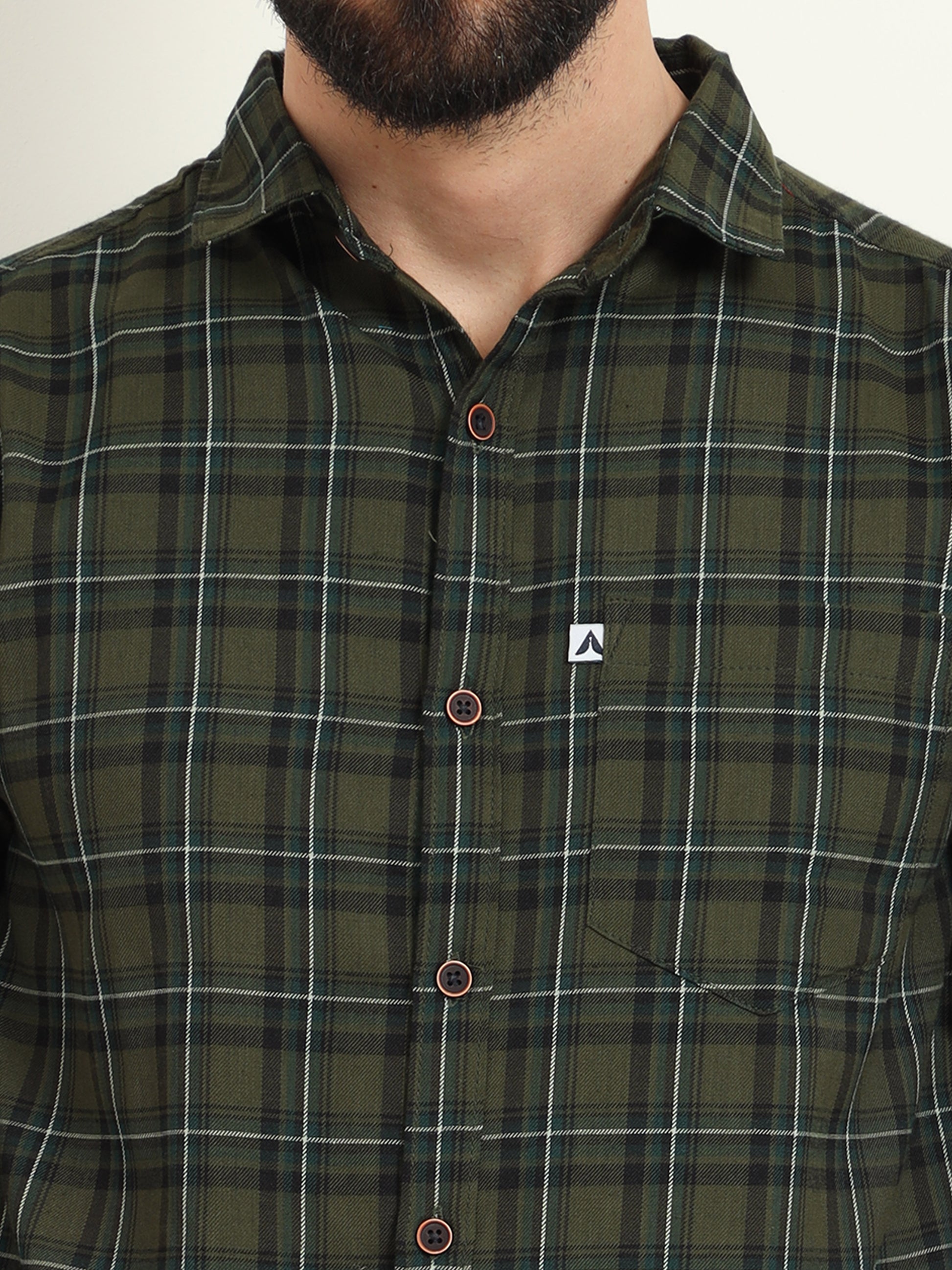 Cotton Green Plaid Shirt with Regular Fit for Men