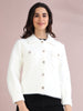 White Fuzzy Button-Up Sweater for Women – Chic Winter Essential with Crystal Buttons