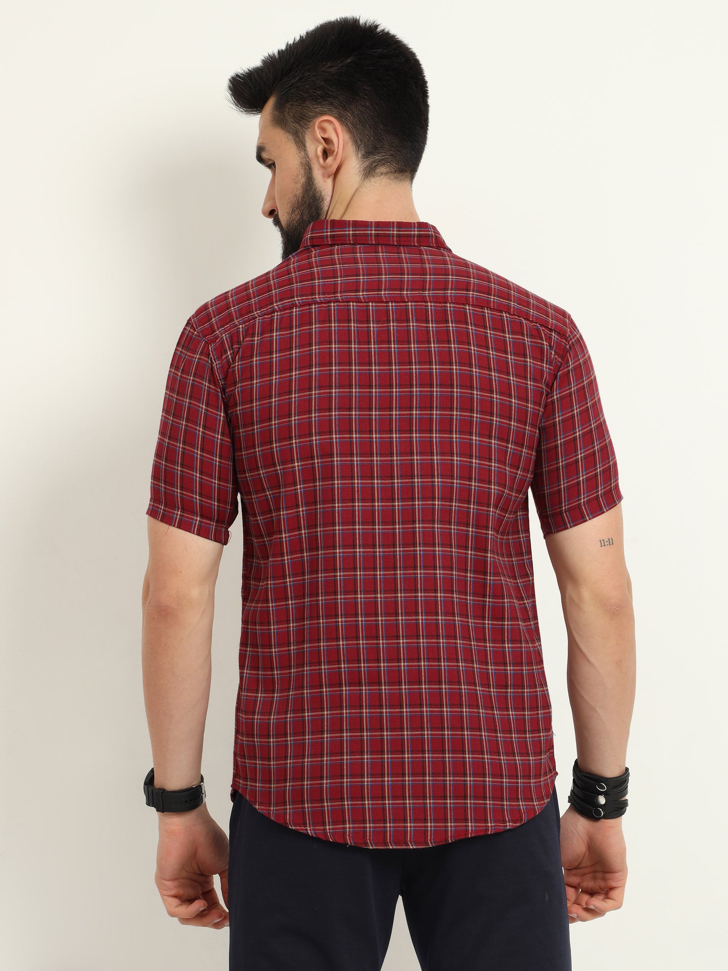 Half Sleeve Tattersall Red Check Shirt Regular Fit