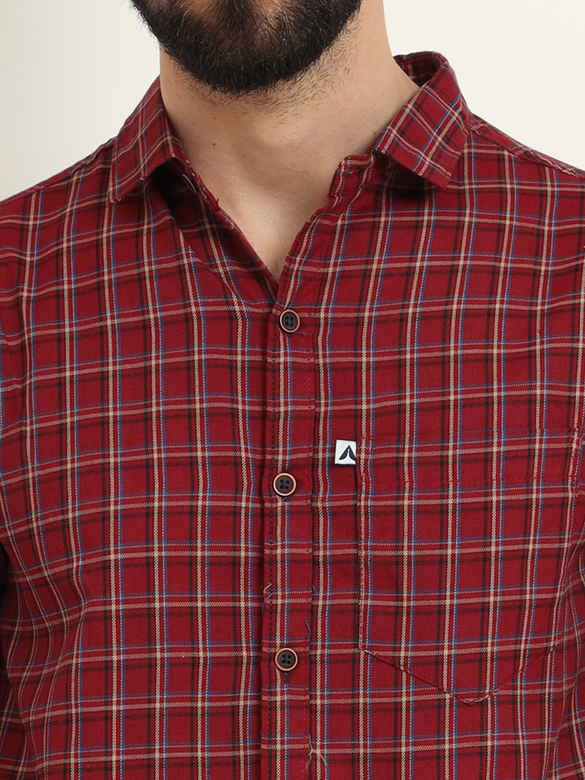 Half Sleeve Tattersall Red Check Shirt Regular Fit