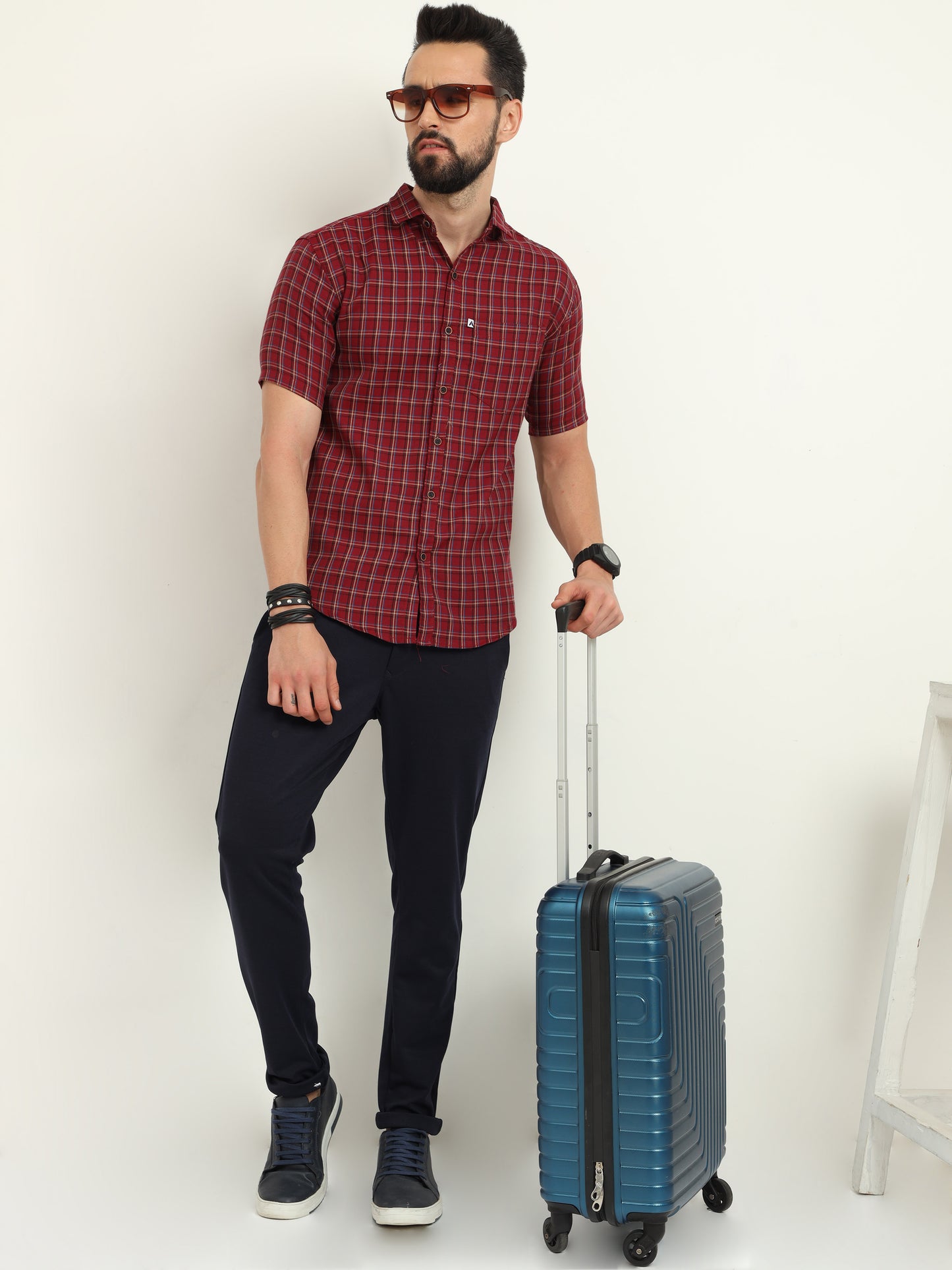 Half Sleeve Tattersall Red Check Shirt Regular Fit