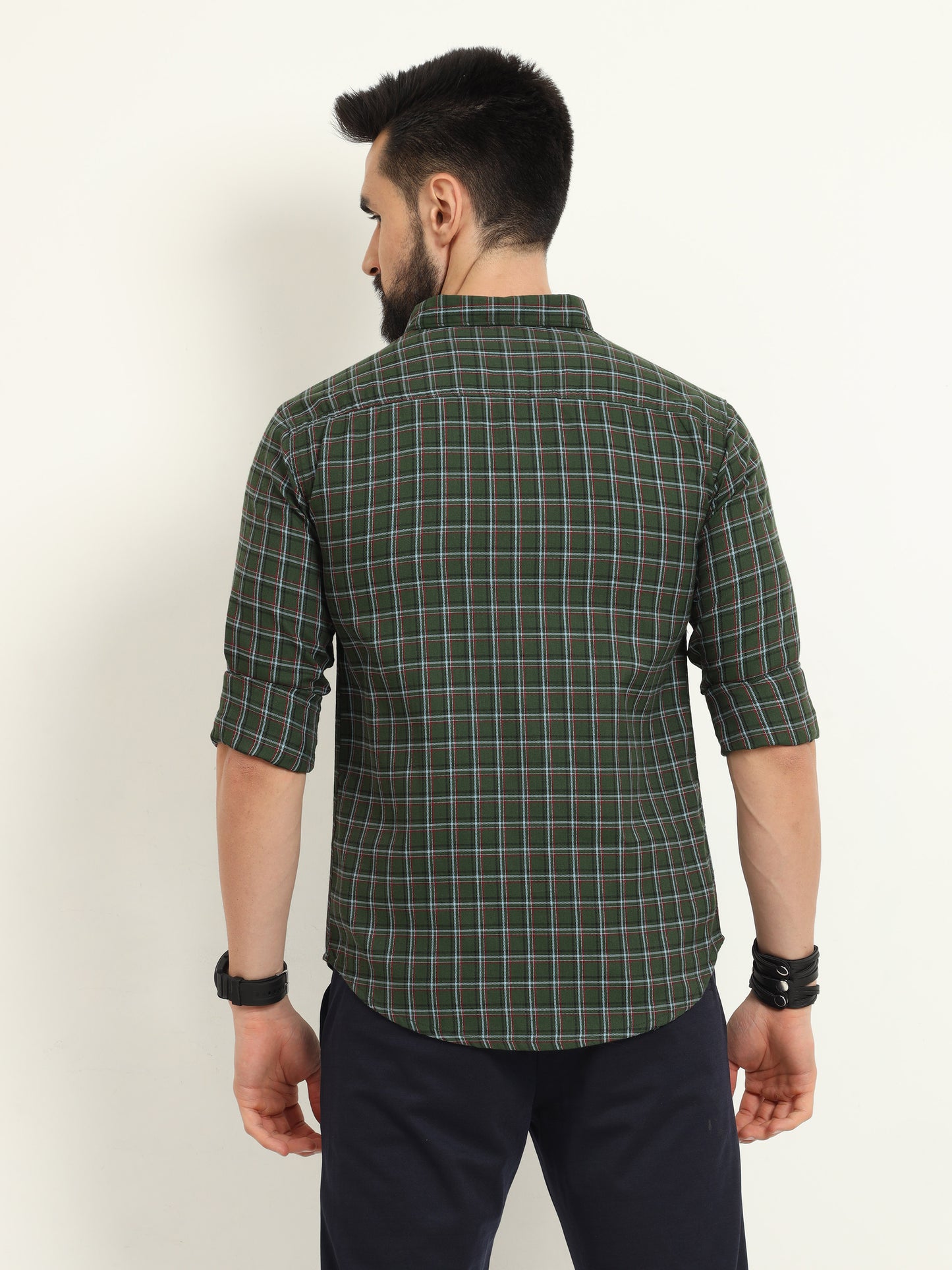 Mini Military Green Checked Shirt for Men